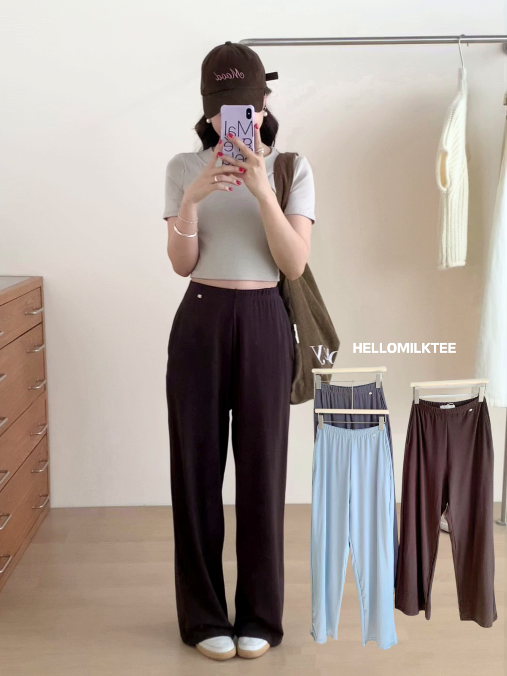 HELLO MILK TEE- 86015 簡約長褲