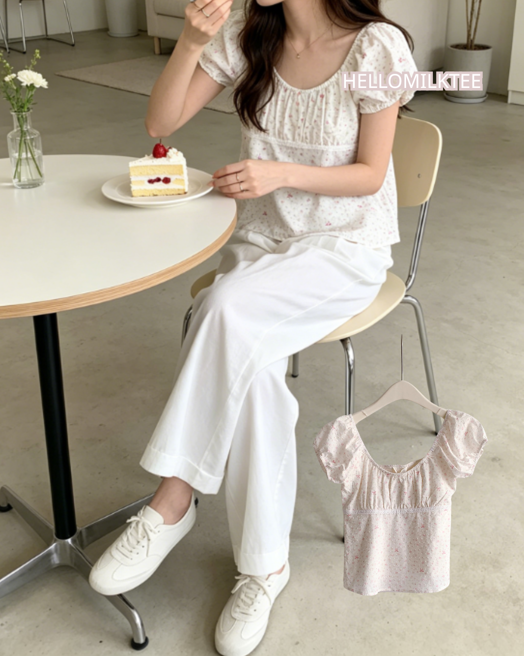 HELLO MILK TEE- 86493  圓領小衫