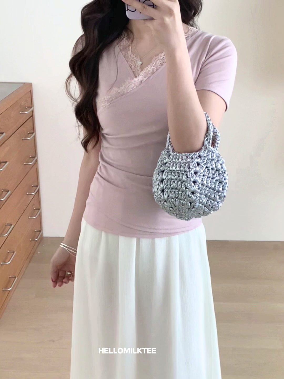HELLO MILK TEE- 86064 亮絲半裙