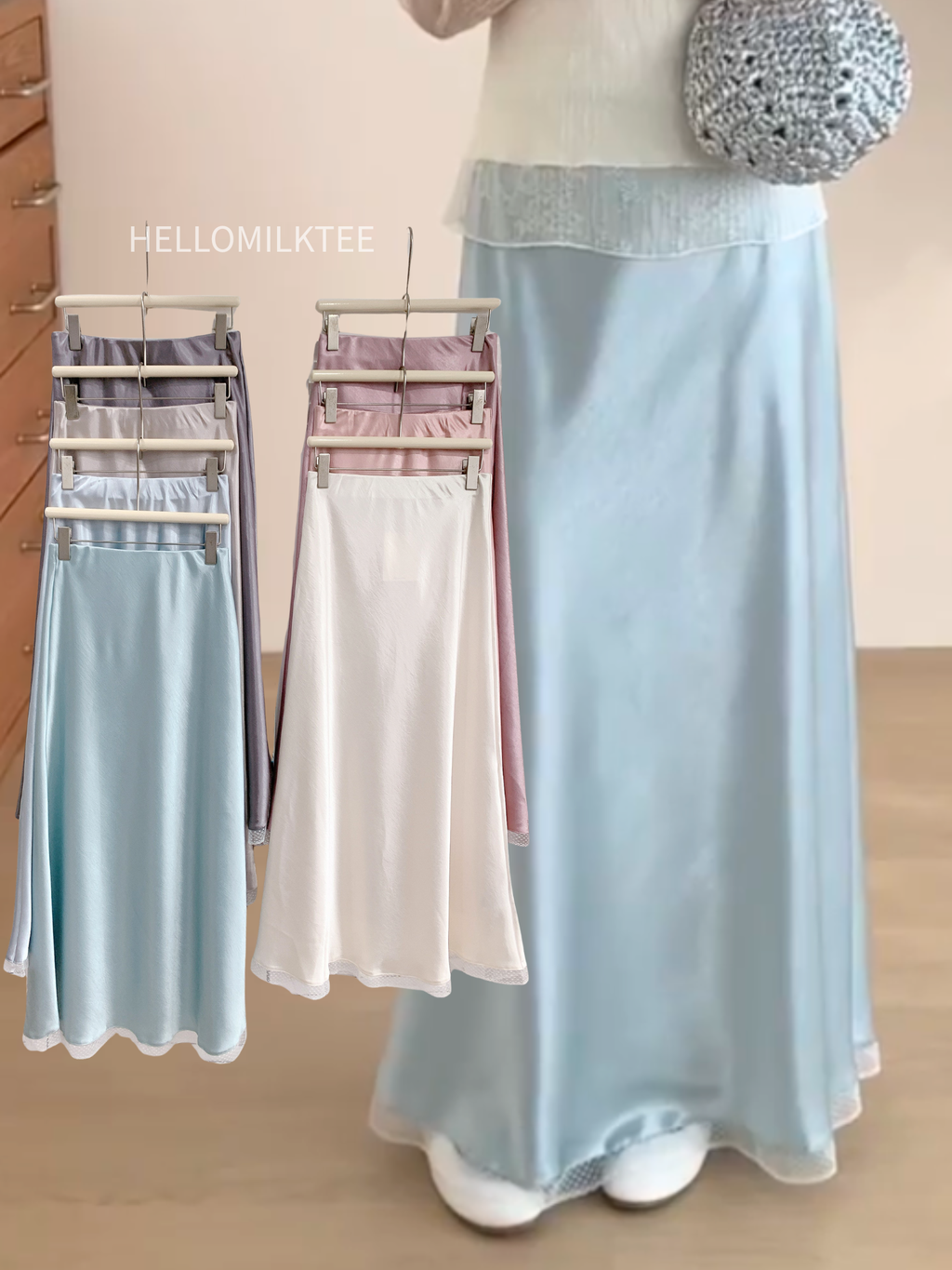 HELLO MILK TEE- 86008 緞面半裙