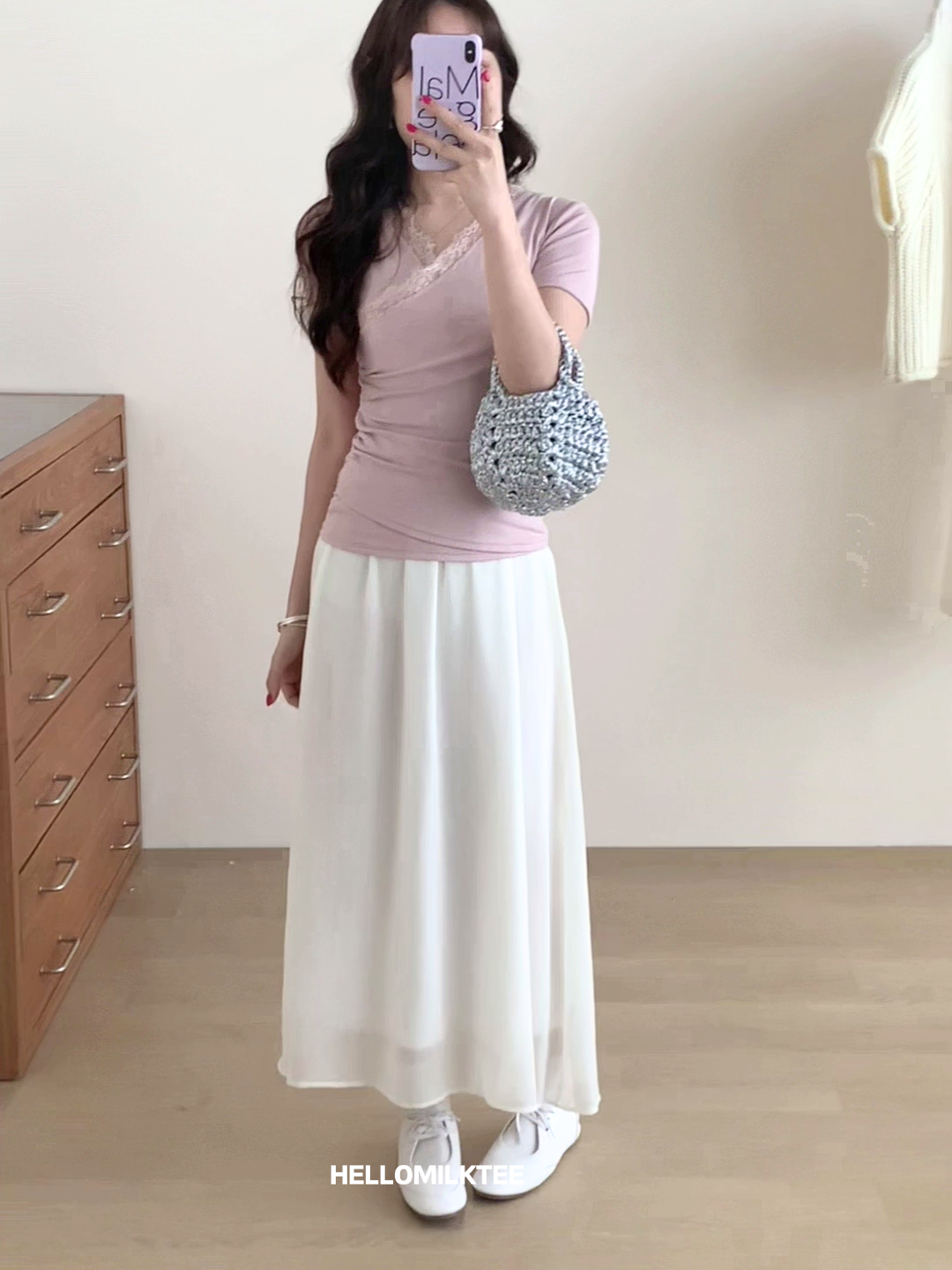 HELLO MILK TEE- 86064 亮絲半裙
