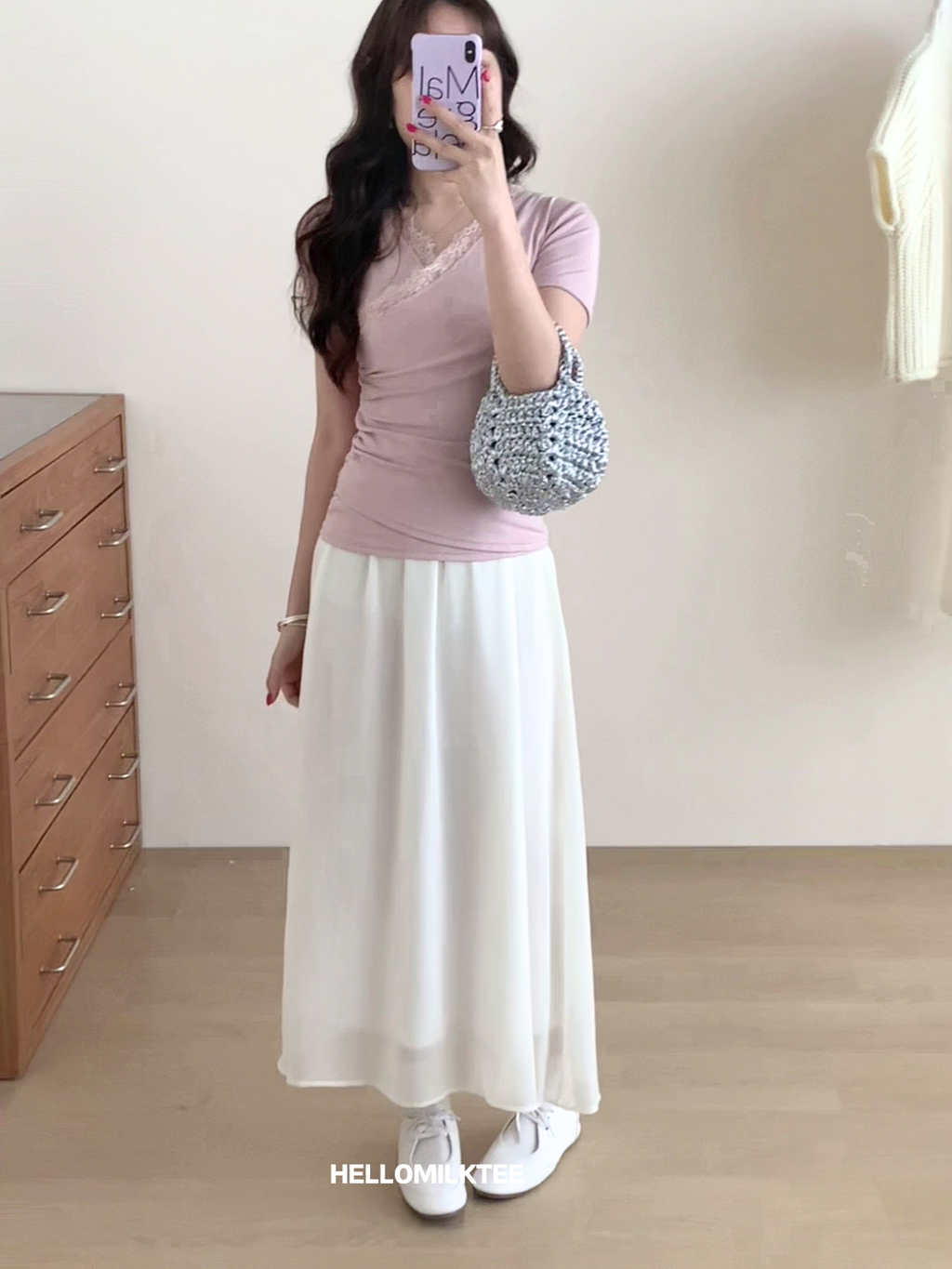 HELLO MILK TEE- 86064 亮絲半裙