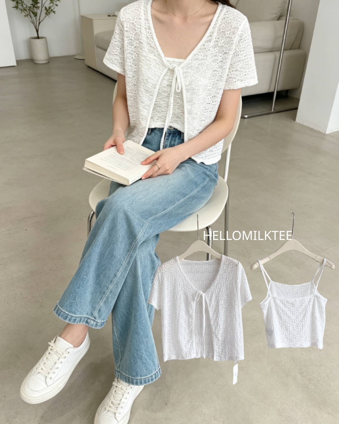 HELLO MILK TEE- 86485  綁帶套裝