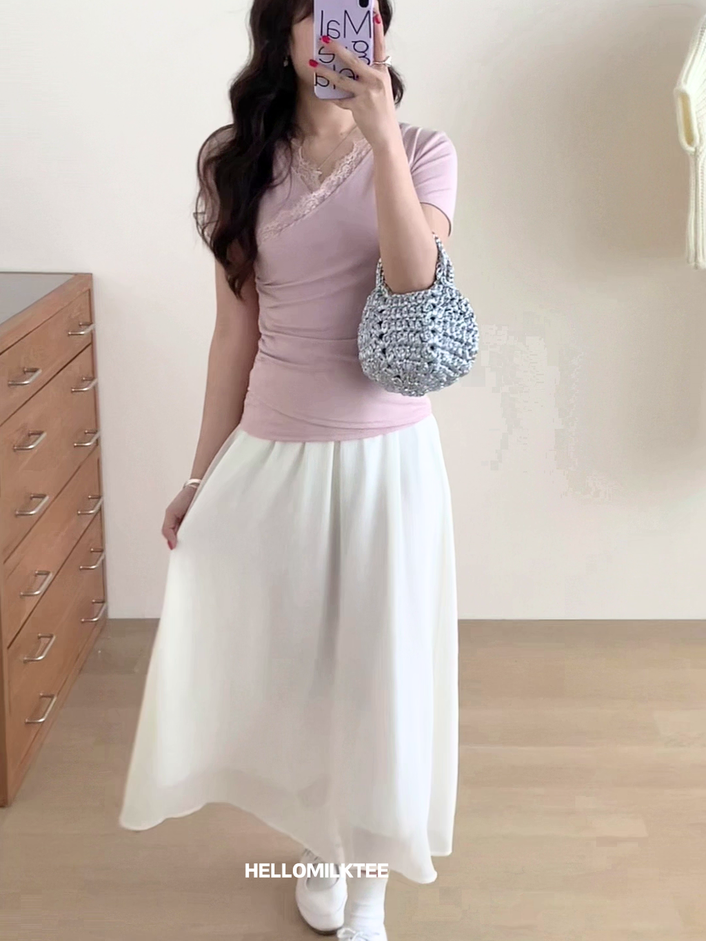 HELLO MILK TEE- 86064 亮絲半裙