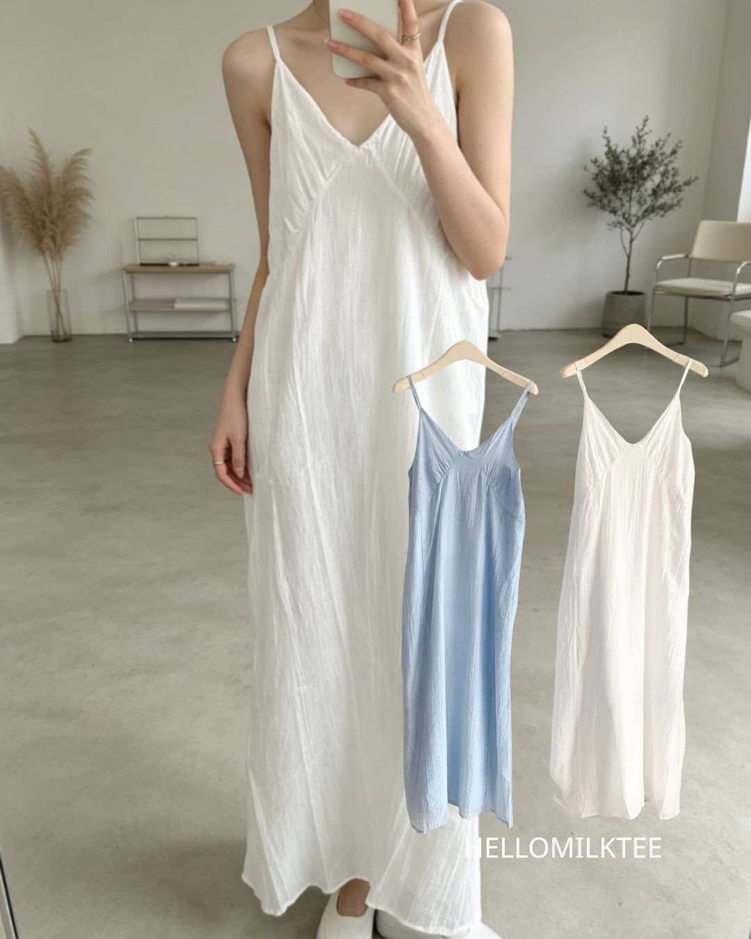HELLO MILK TEE- 86393  韓系吊帶裙