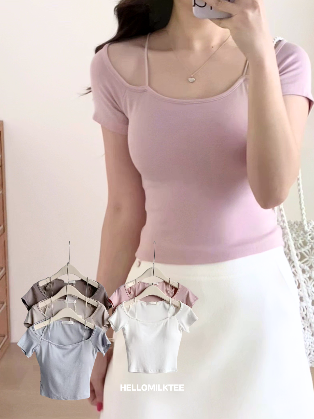 HELLO MILK TEE- 86026 百搭有墊上衣