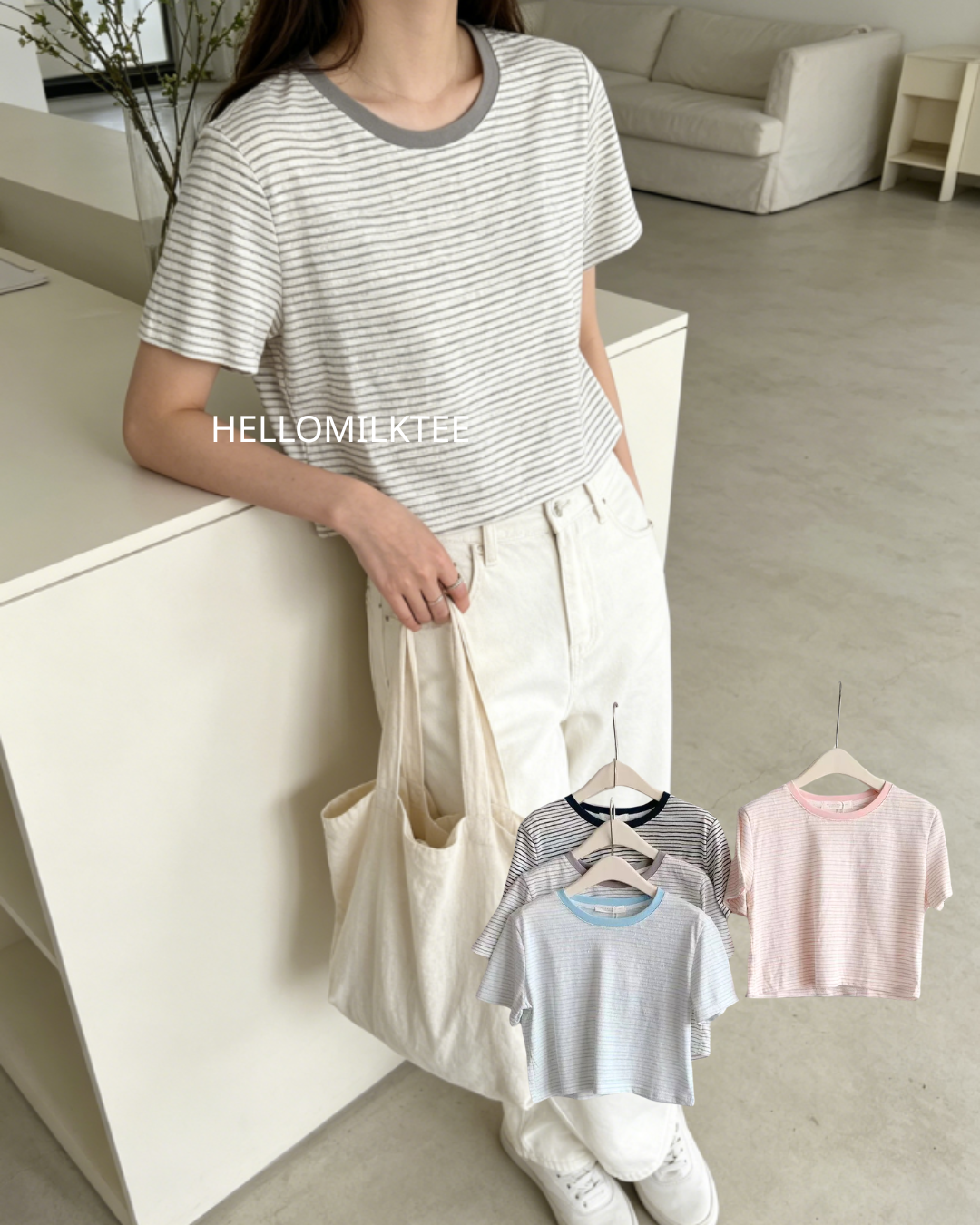 HELLO MILK TEE- 86405 圓領條紋衫