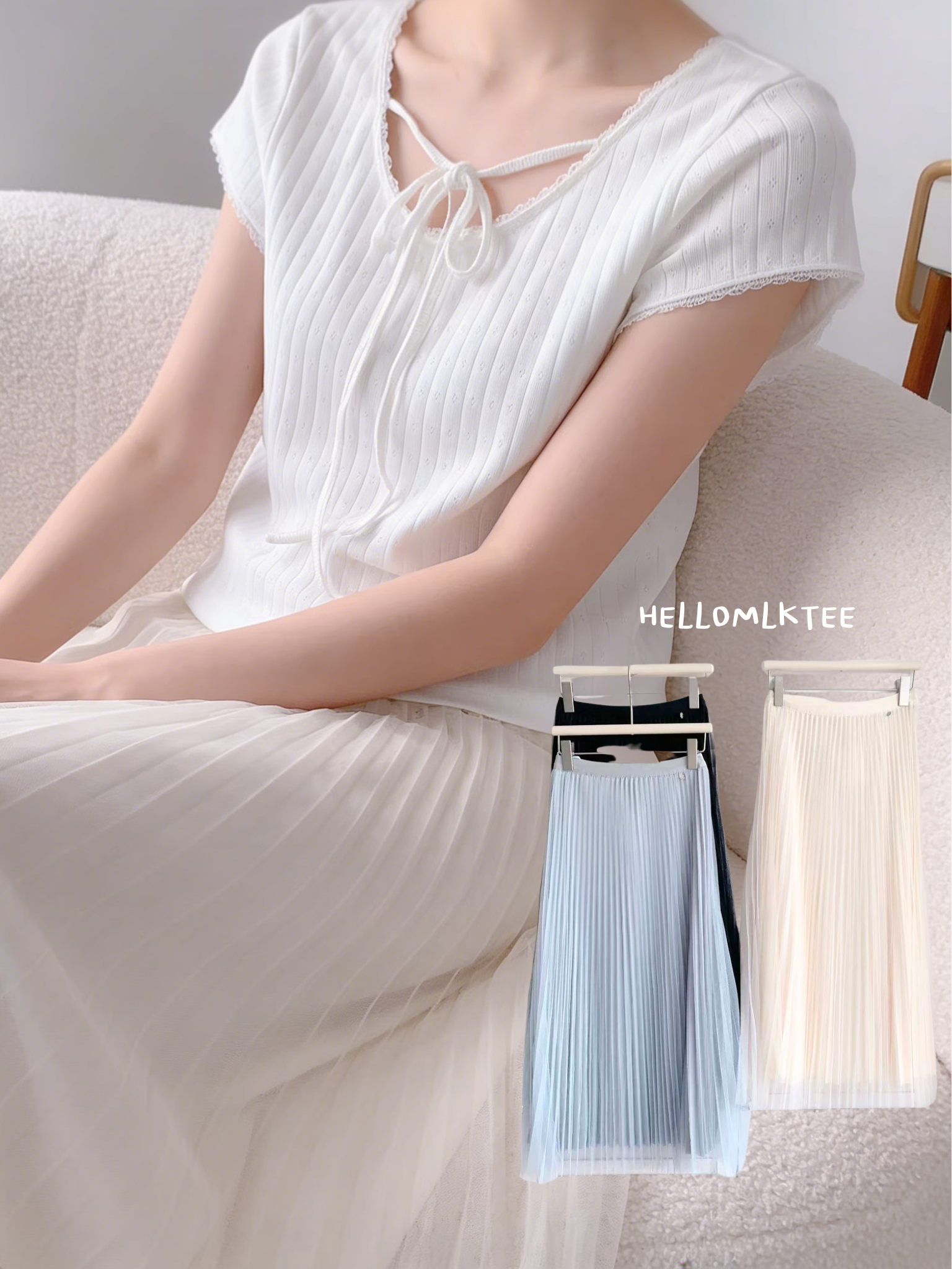 HELLO MILK TEE- 86221 綁帶上衣