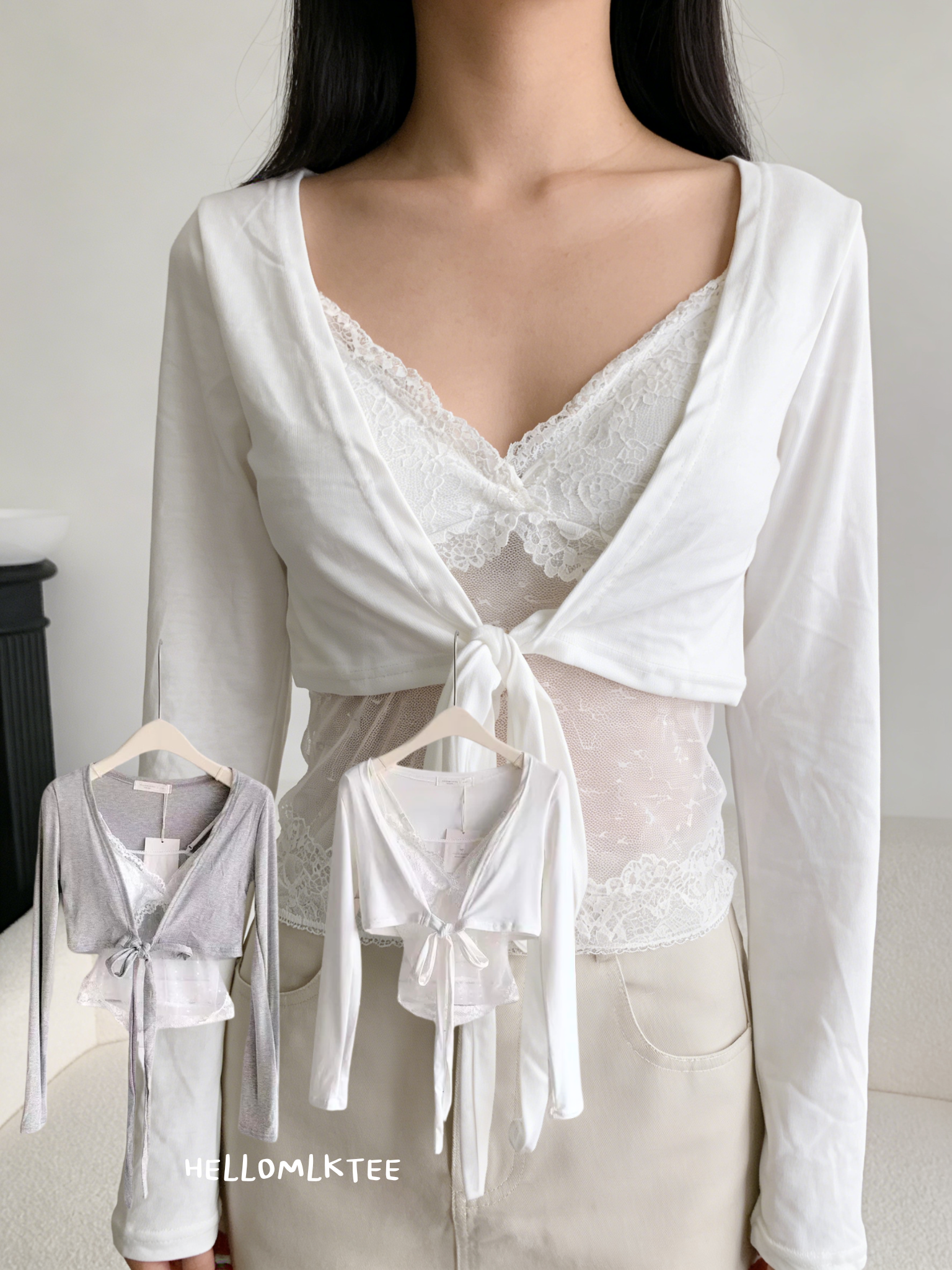 HELLO MILK TEE- 86198 蕾絲有墊背心2件式上衣