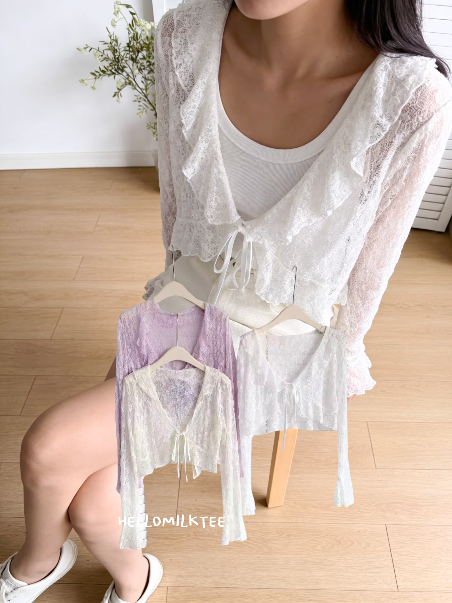 HELLO MILK TEE- 86102 荷葉邊上衣