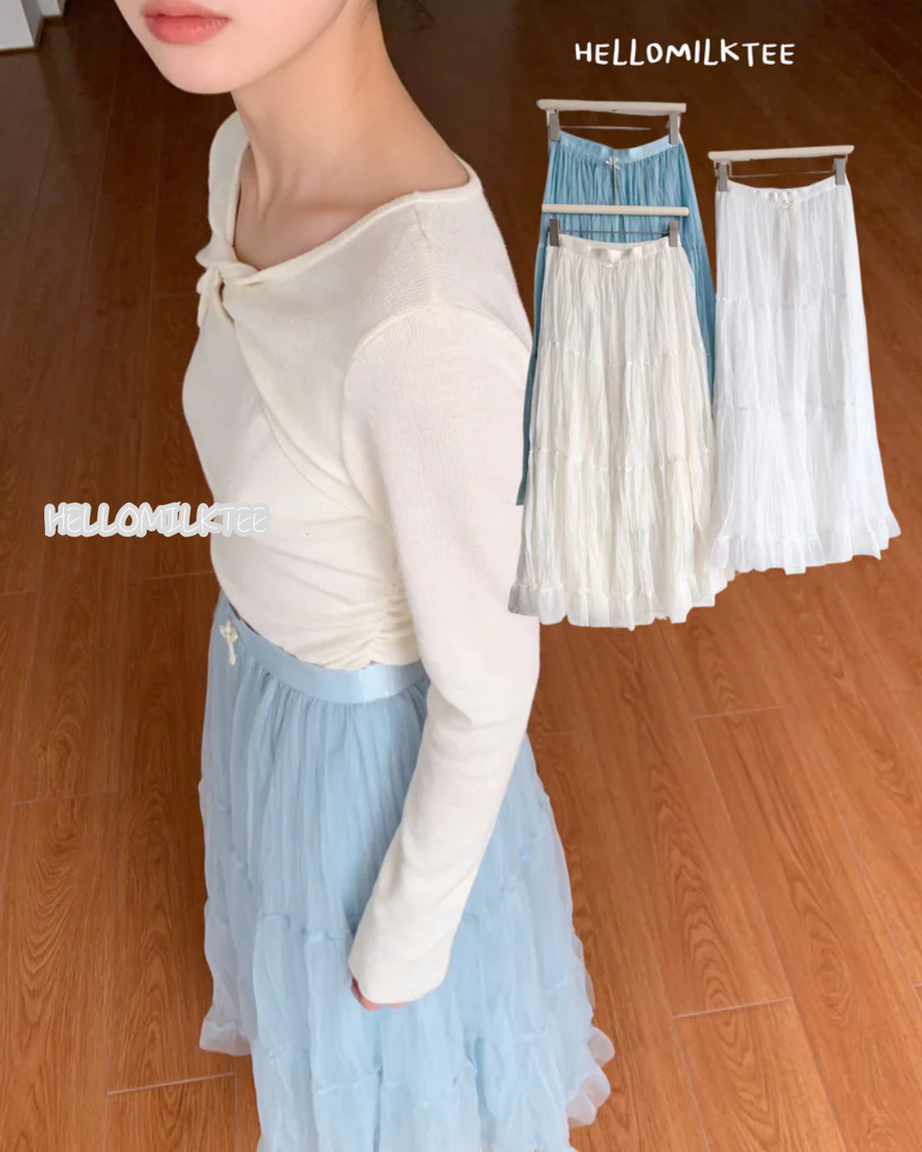 HELLO MILK TEE- 86153 網紗半裙
