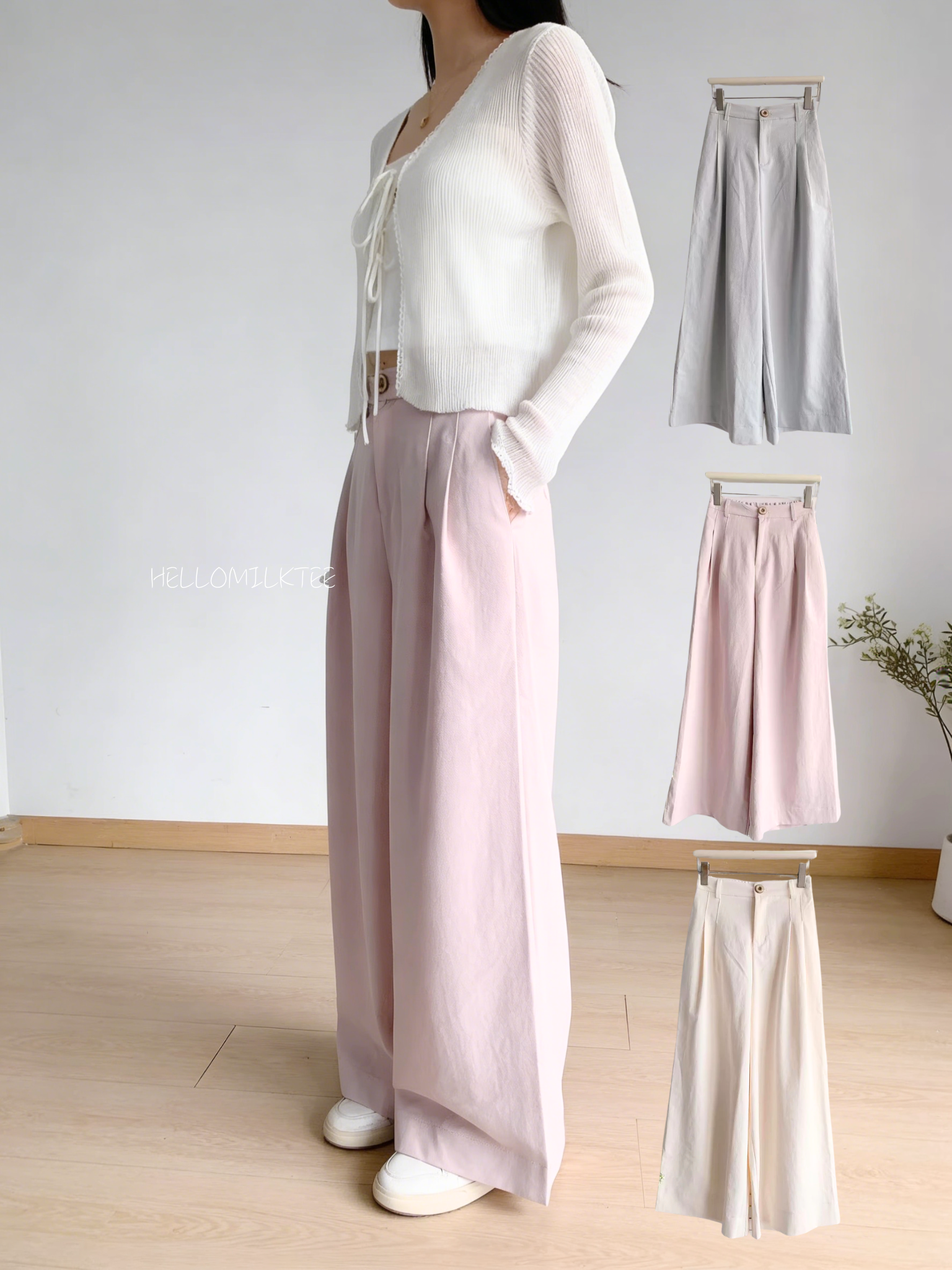 HELLO MILK TEE- 86134 紐扣長褲