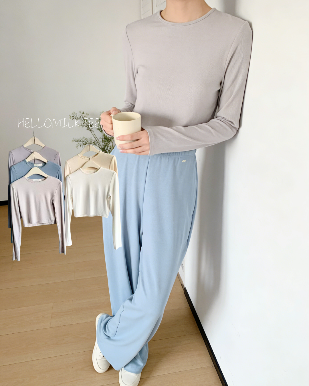 HELLO MILK TEE- 86015 簡約長褲