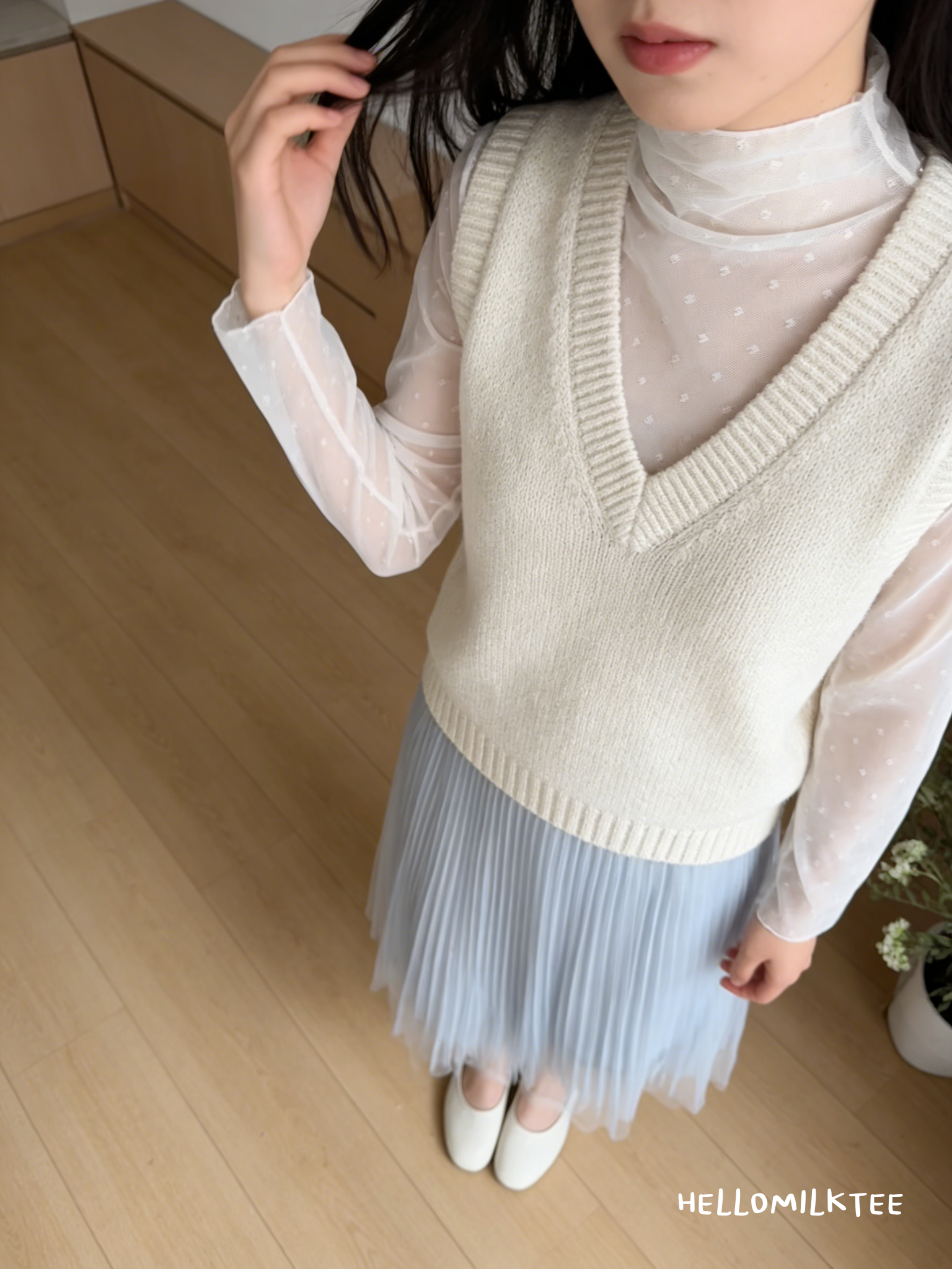 HELLO MILK TEE- 86040 百褶半裙