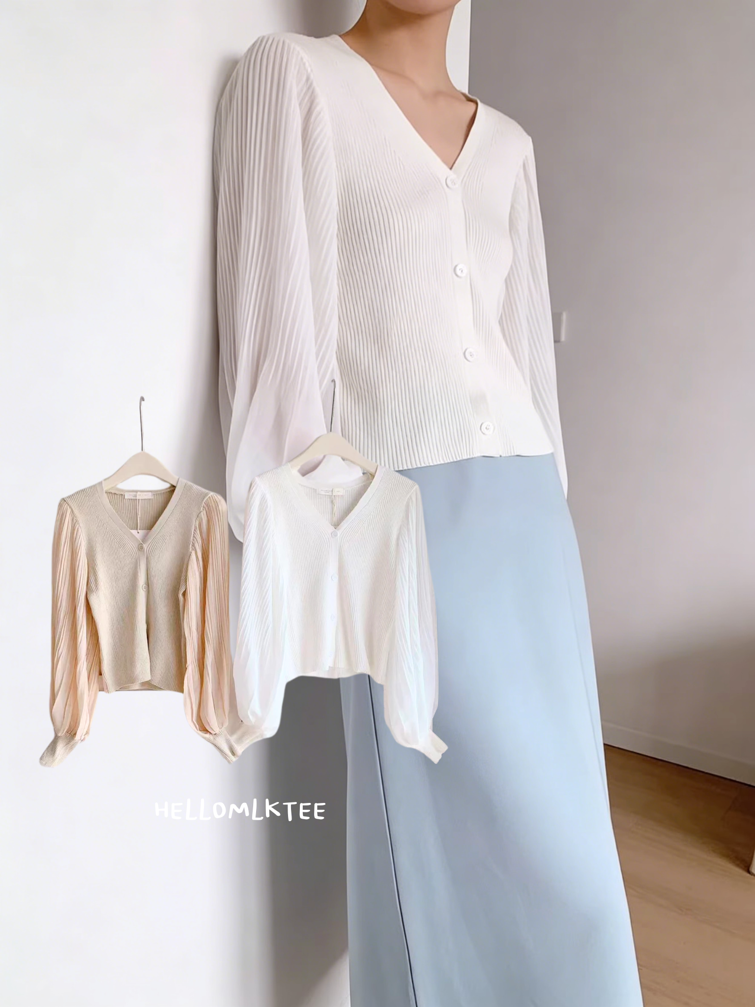 HELLO MILK TEE- 86204 拼接針織衫