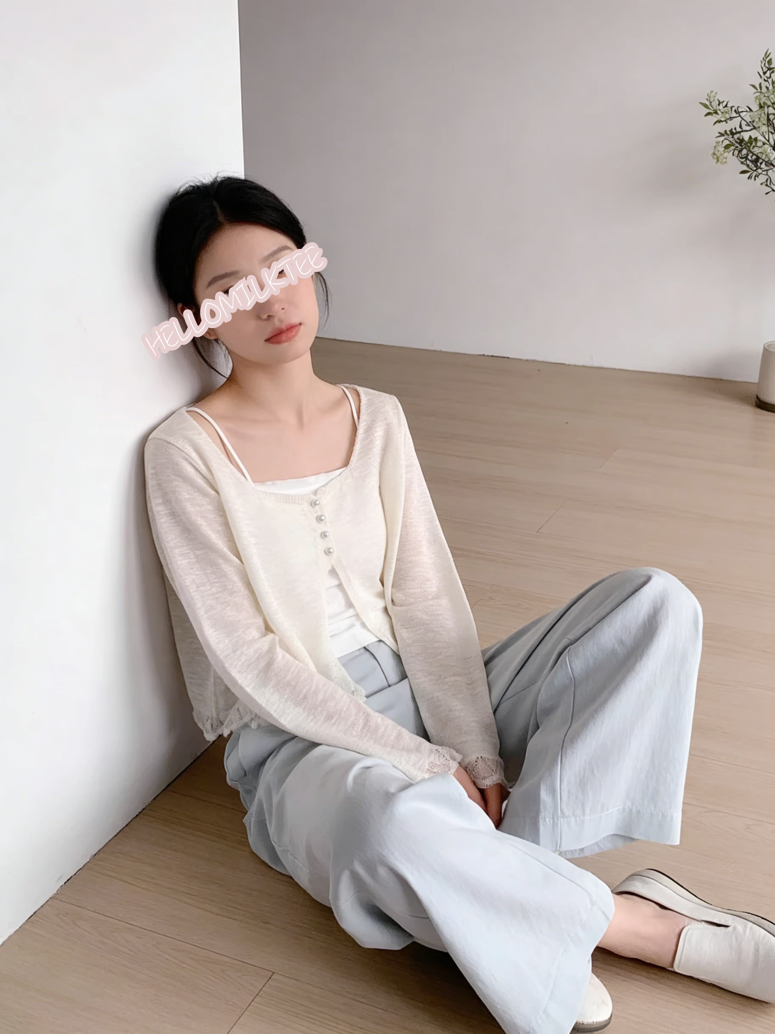 HELLO MILK TEE- 86134 紐扣長褲