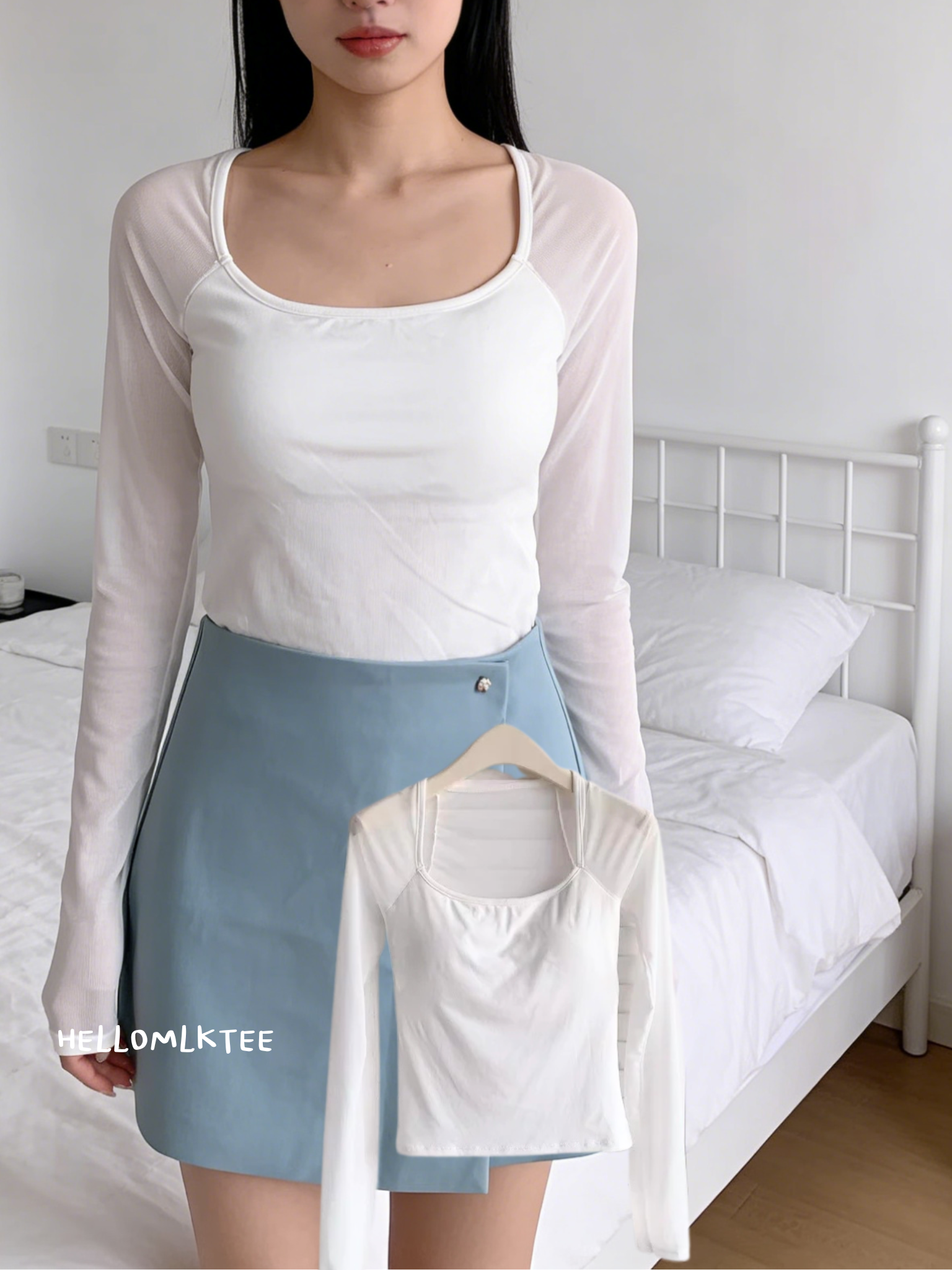 HELLO MILK TEE- 86199 網紗有墊打底衫