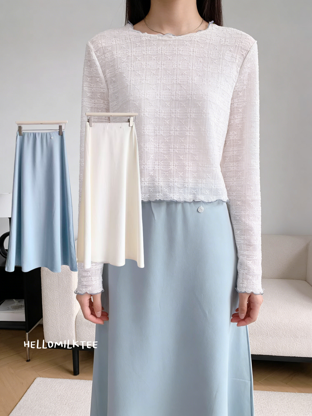 HELLO MILK TEE- 86072 純色半裙