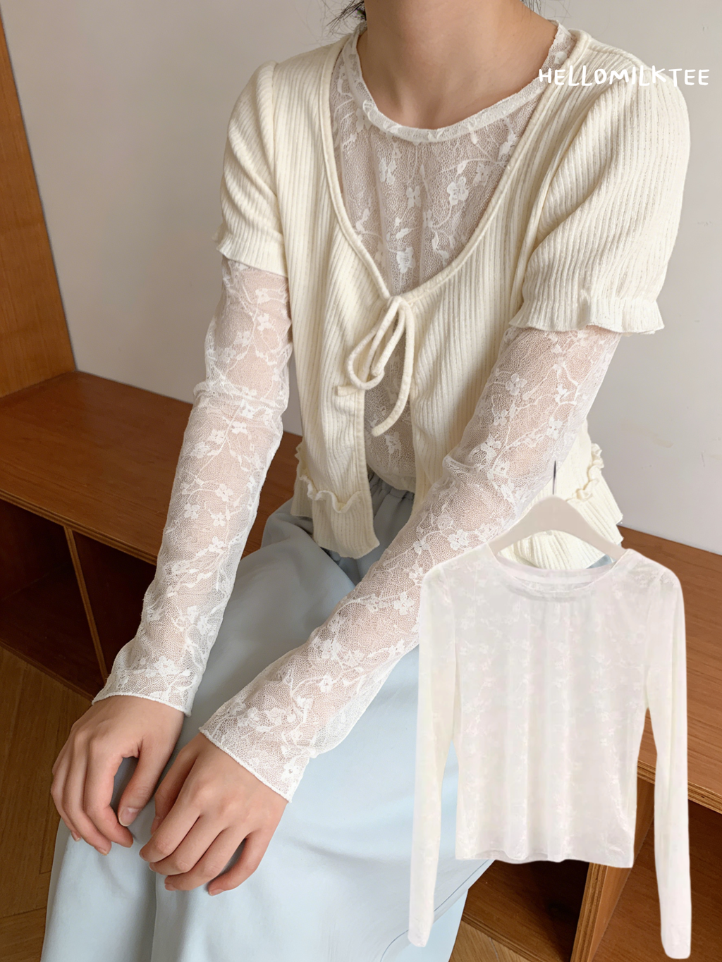 HELLO MILK TEE- 86174 綁帶上衣