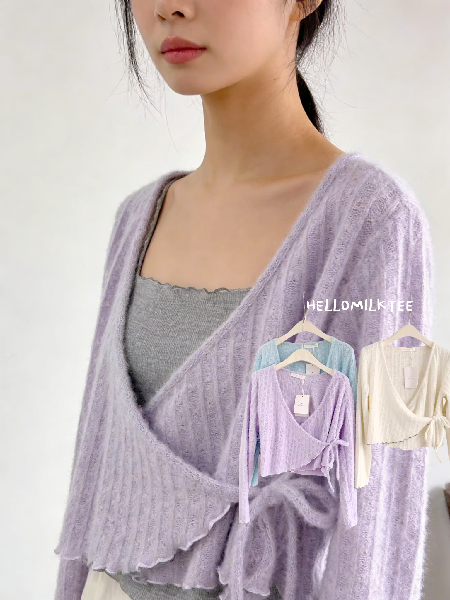 HELLO MILK TEE- 86212 綁帶小衫