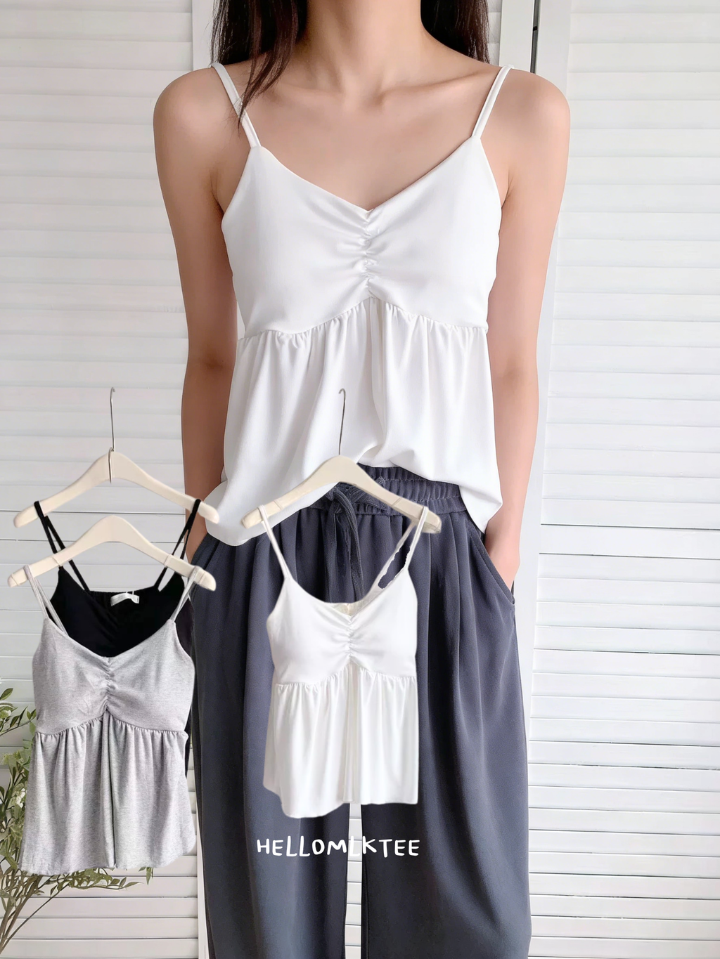 HELLO MILK TEE- 86206 吊帶有墊背心上衣