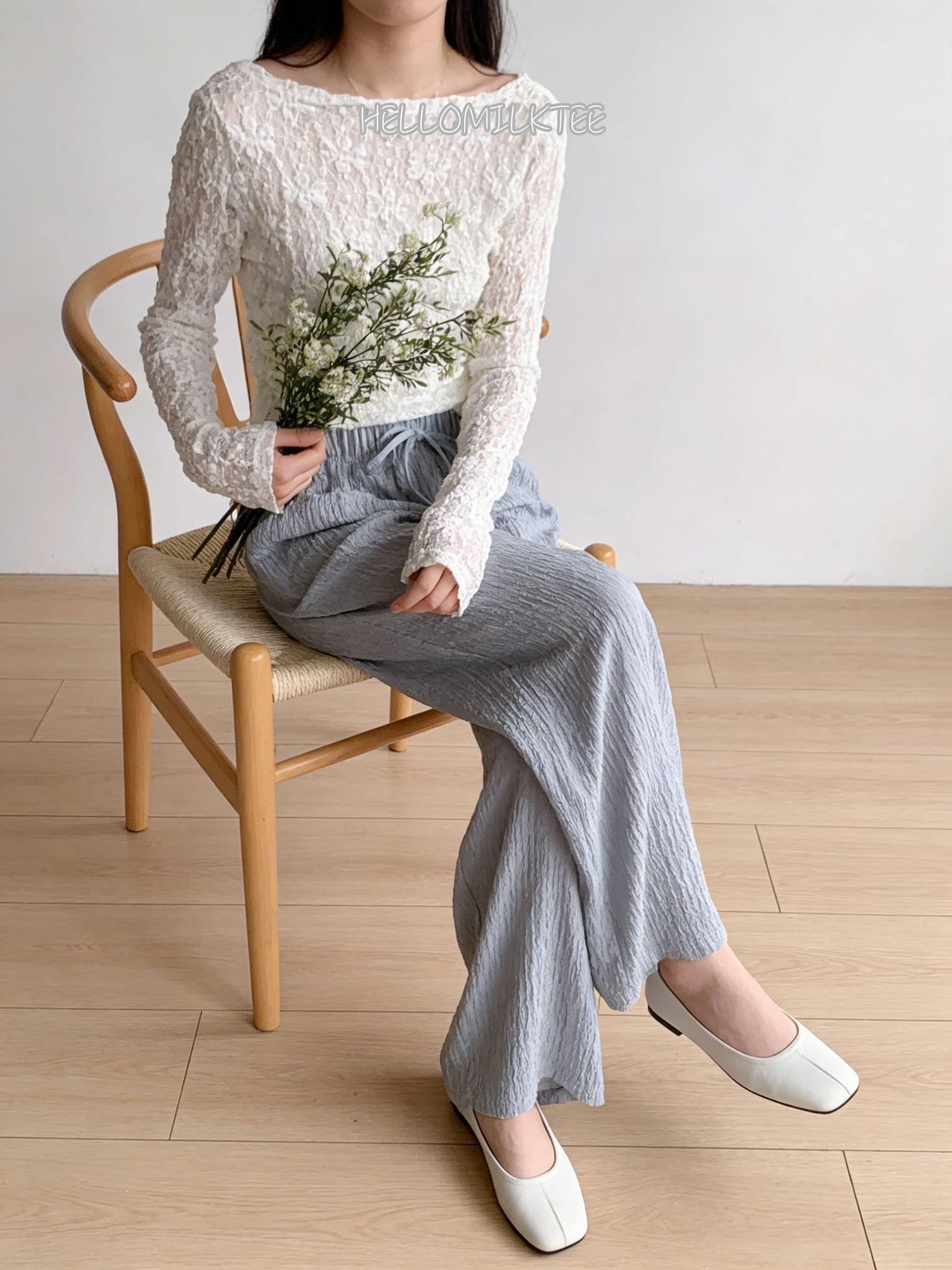 HELLO MILK TEE- 86162 簡約長褲