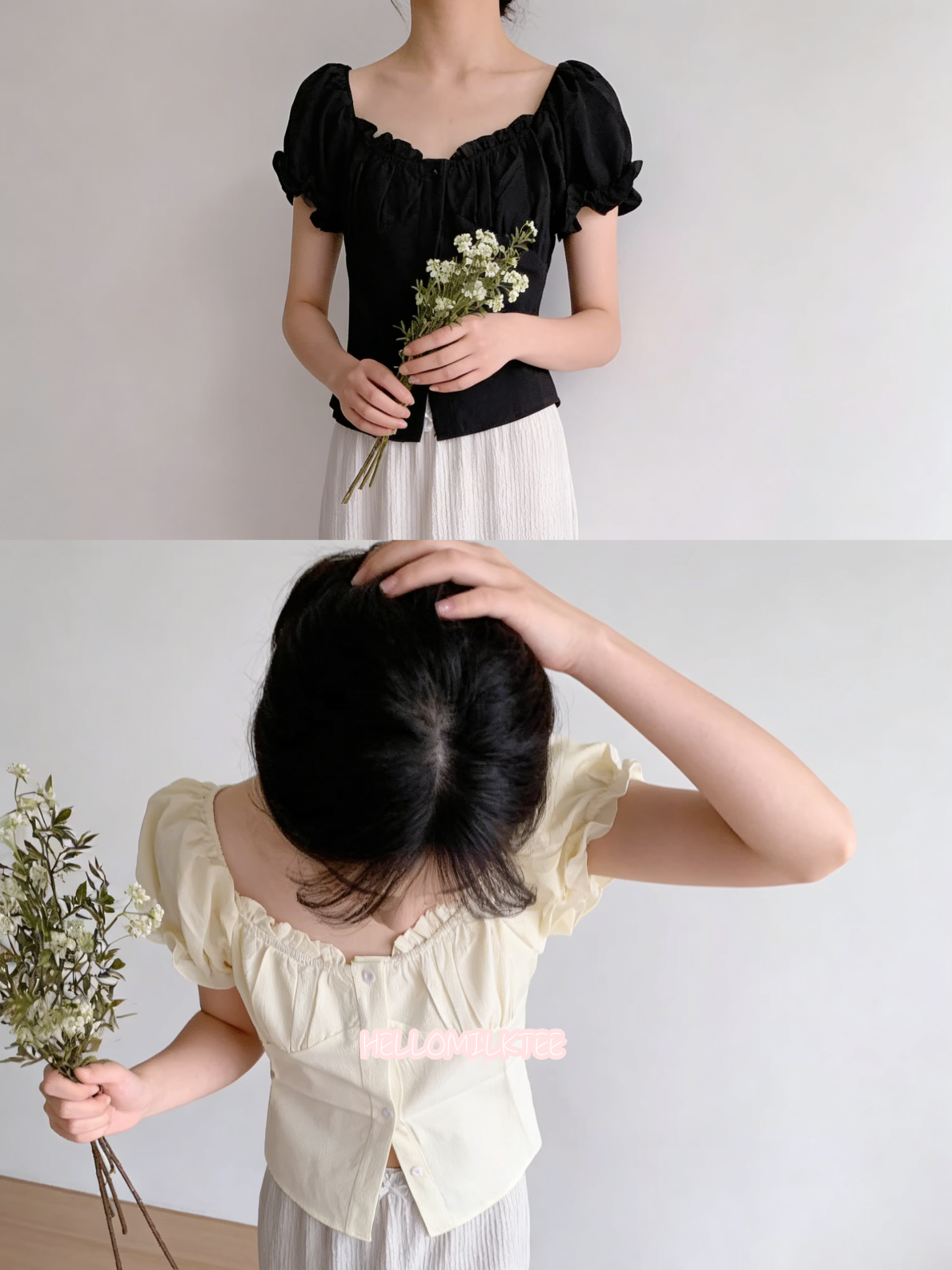 HELLO MILK TEE- 86083 排扣小衫