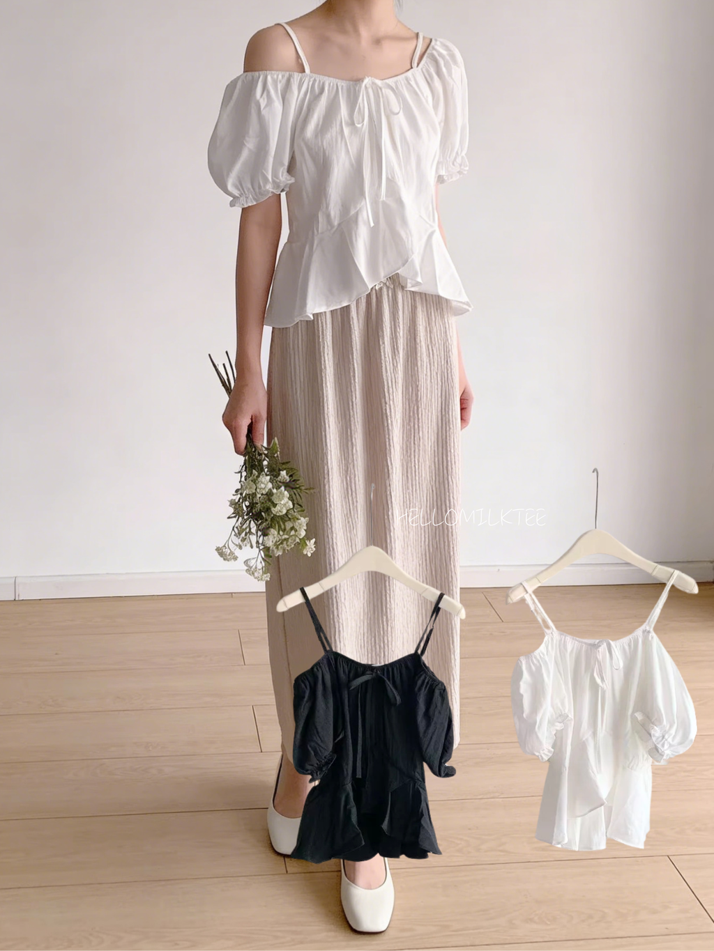 HELLO MILK TEE- 86084 係繩上衣