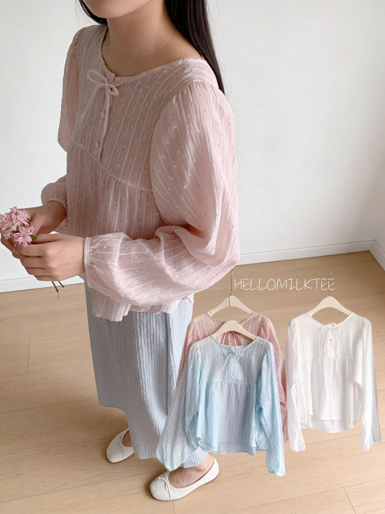 HELLO MILK TEE- 86092 綁帶小衫