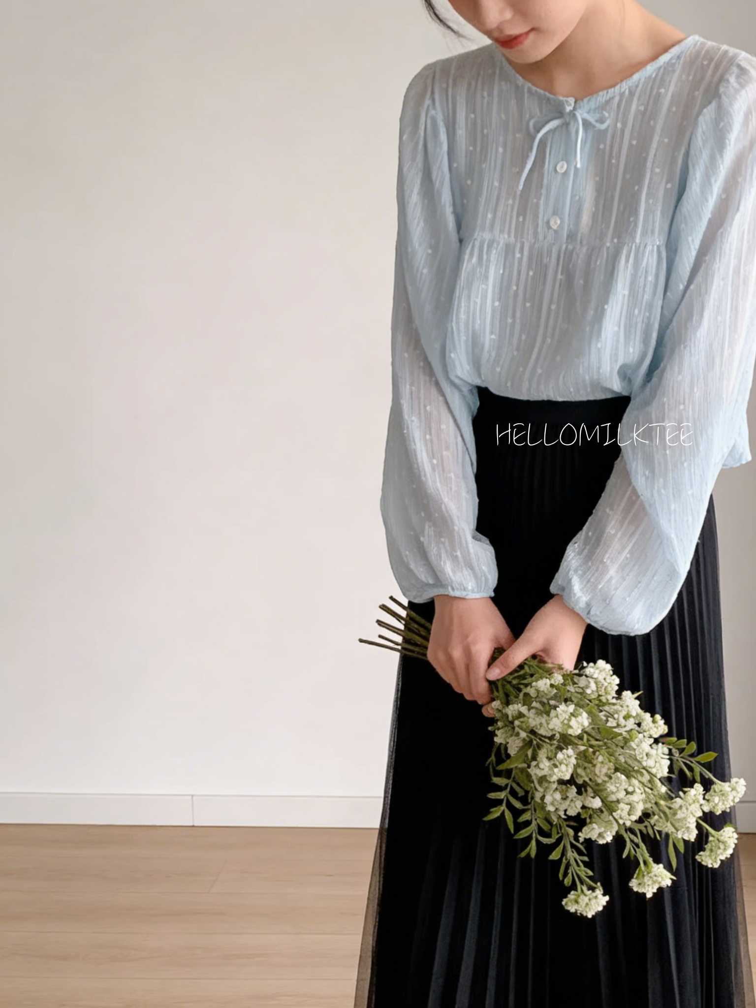 HELLO MILK TEE- 86092 綁帶小衫