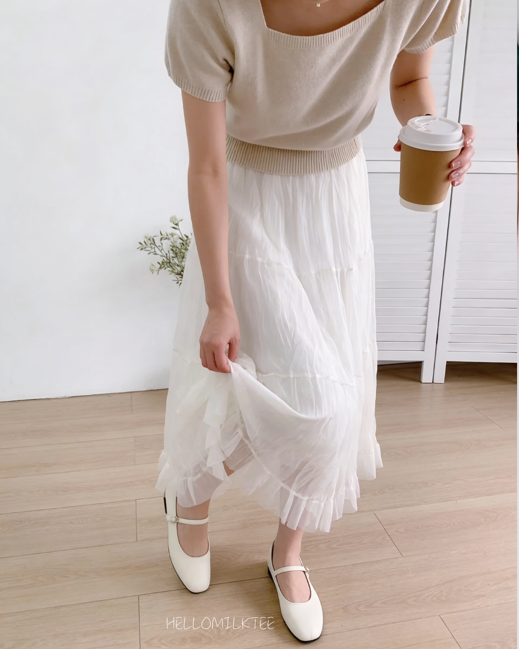 HELLO MILK TEE- 86153 網紗半裙