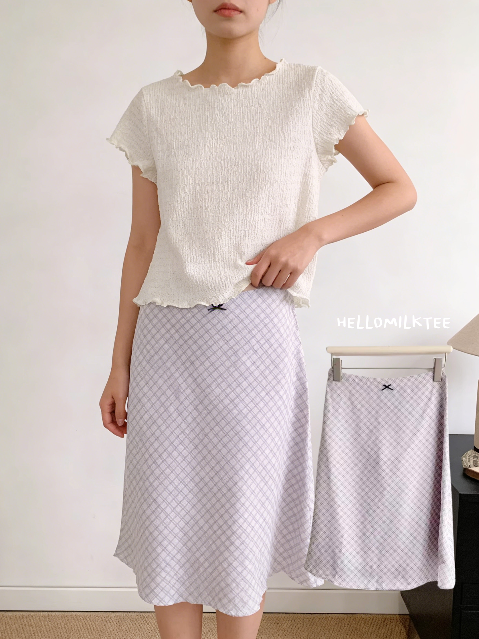 HELLO MILK TEE- 86038 格子半裙