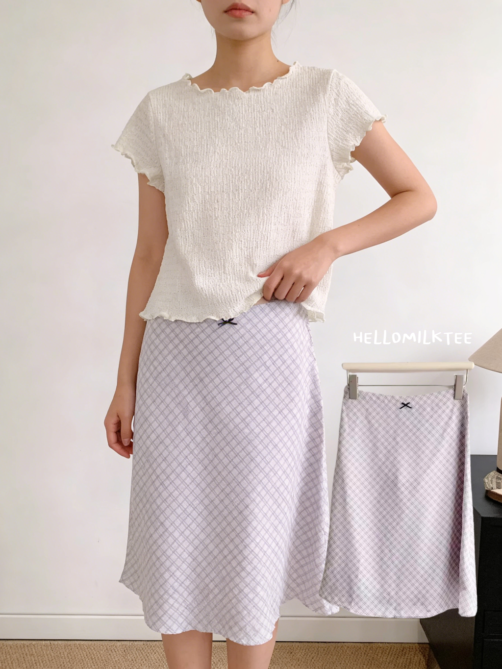 HELLO MILK TEE- 86038 格子半裙