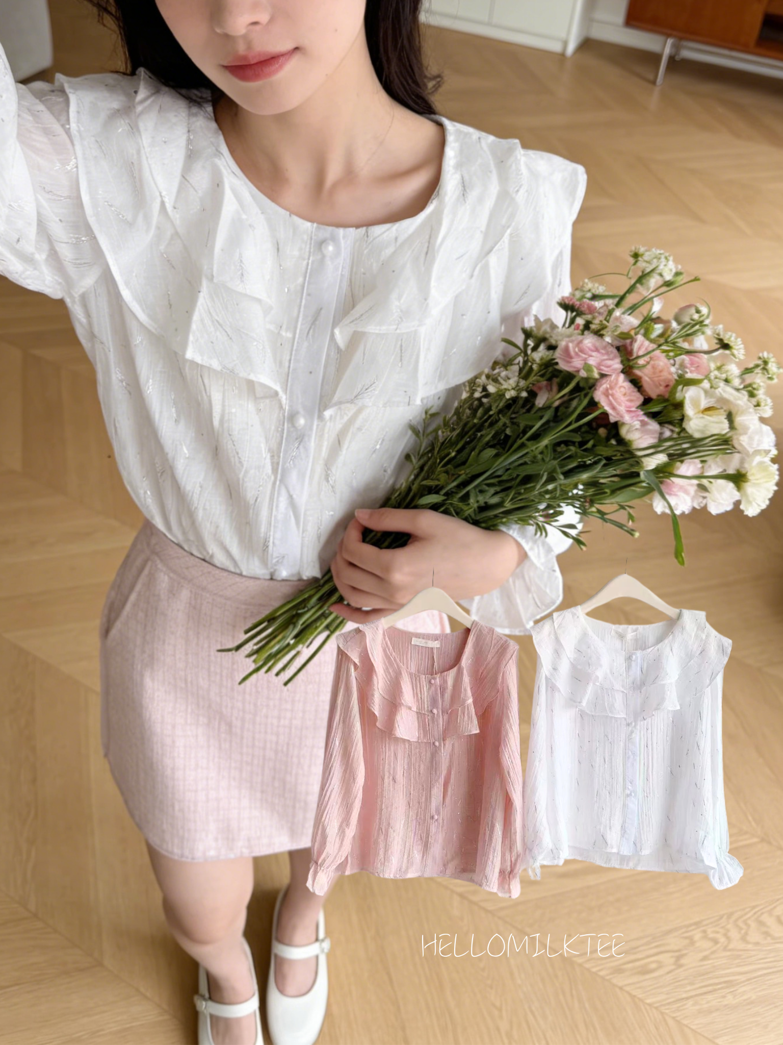 HELLO MILK TEE- 86096 雙層領上衣