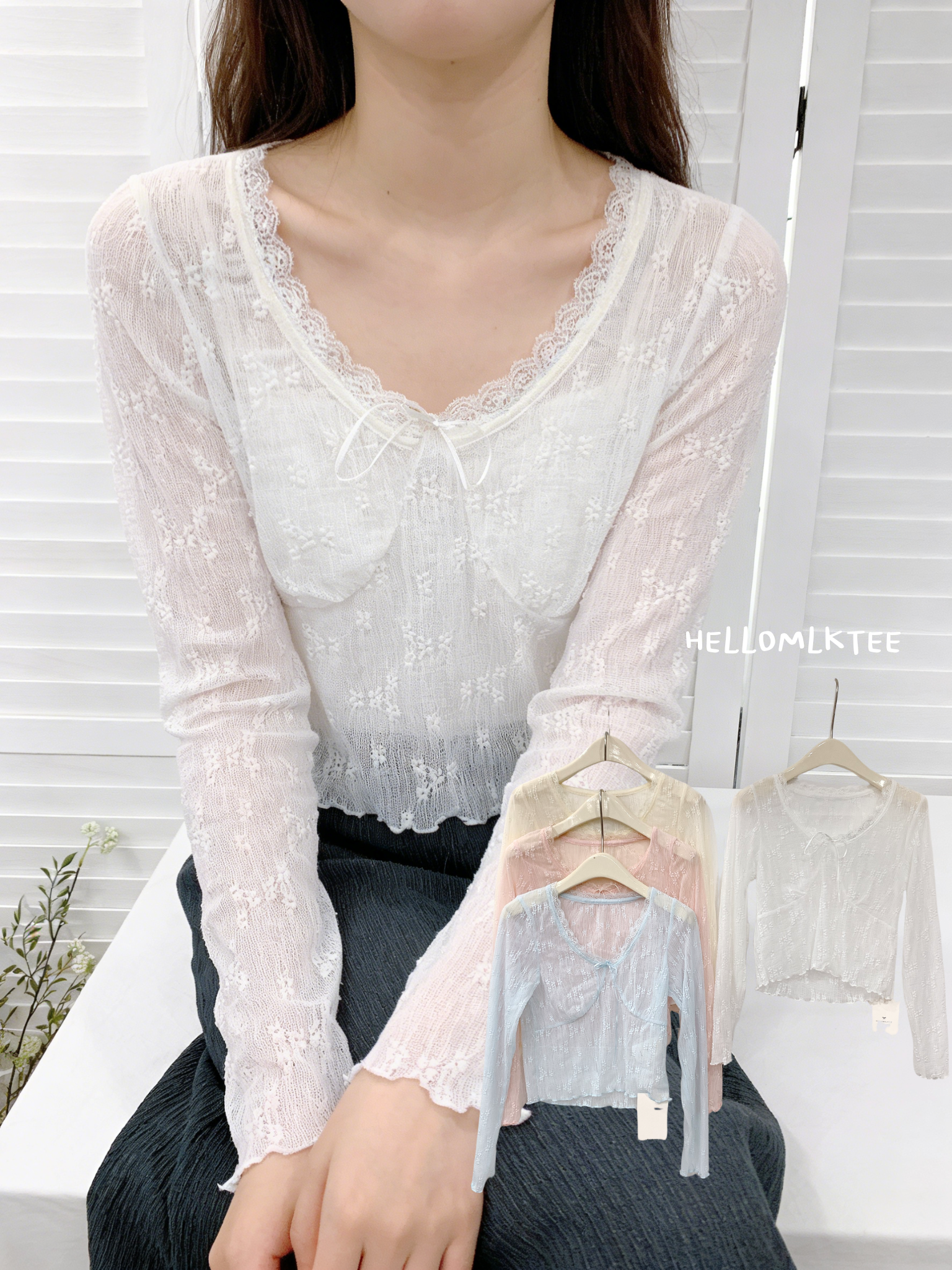 HELLO MILK TEE- 86220 蕾絲上衣