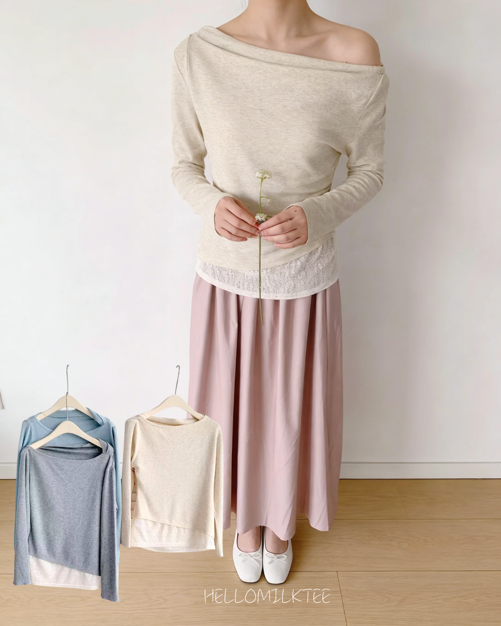 HELLO MILK TEE- 86176 蕩領上衣