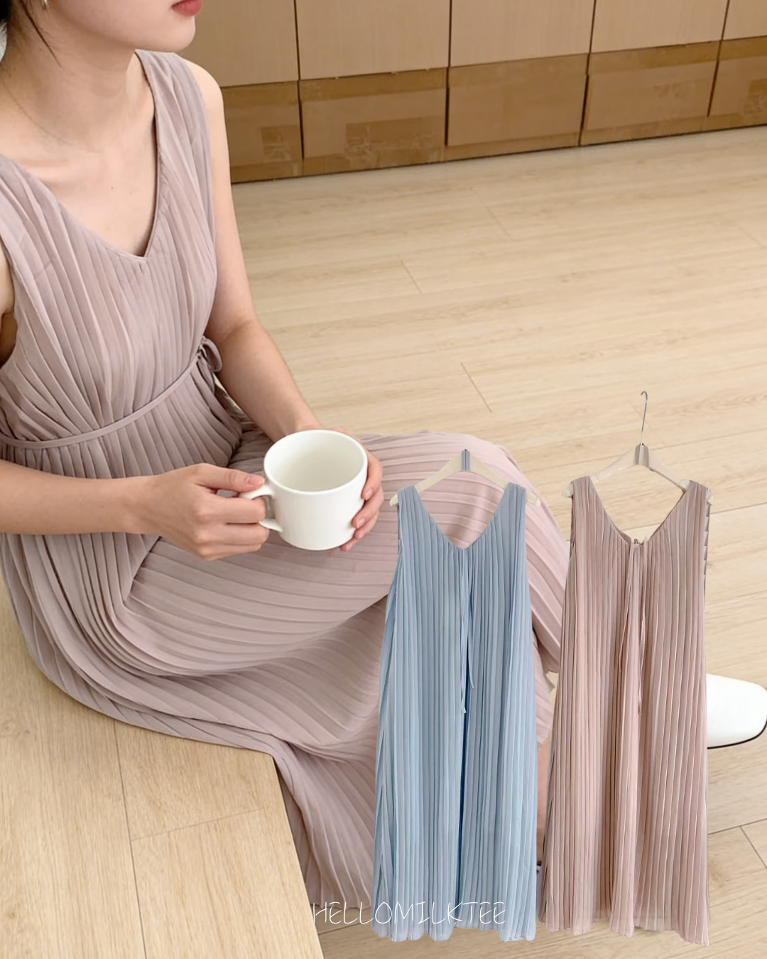HELLO MILK TEE- 86087 V領連裙