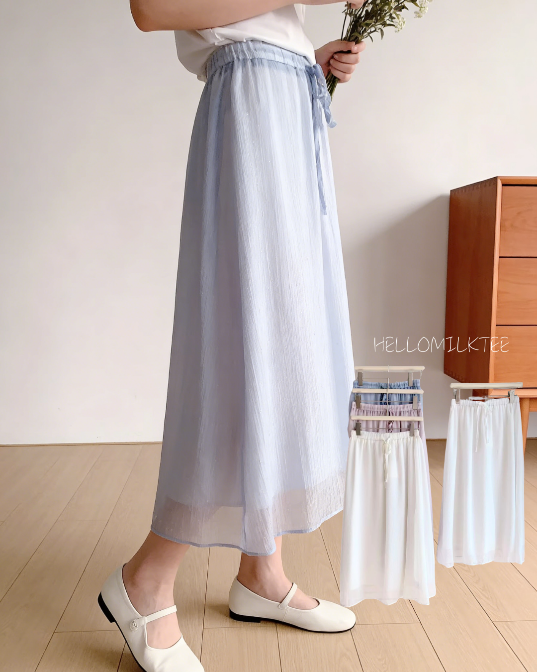 HELLO MILK TEE- 86064 亮絲半裙