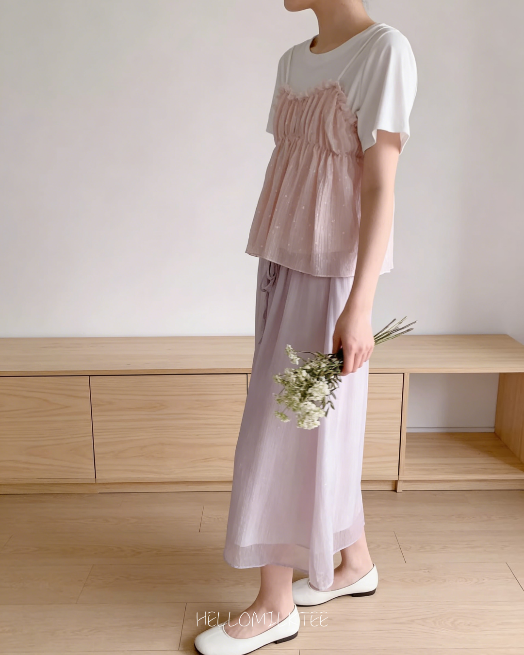 HELLO MILK TEE- 86064 亮絲半裙