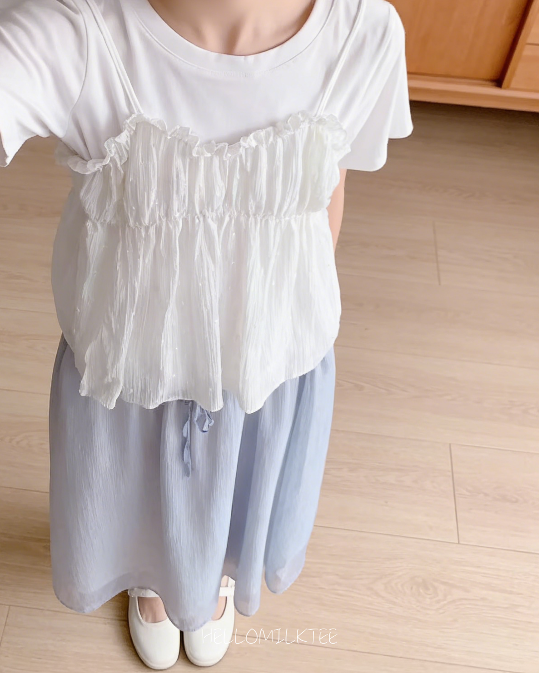 HELLO MILK TEE- 86095 碎花套裝