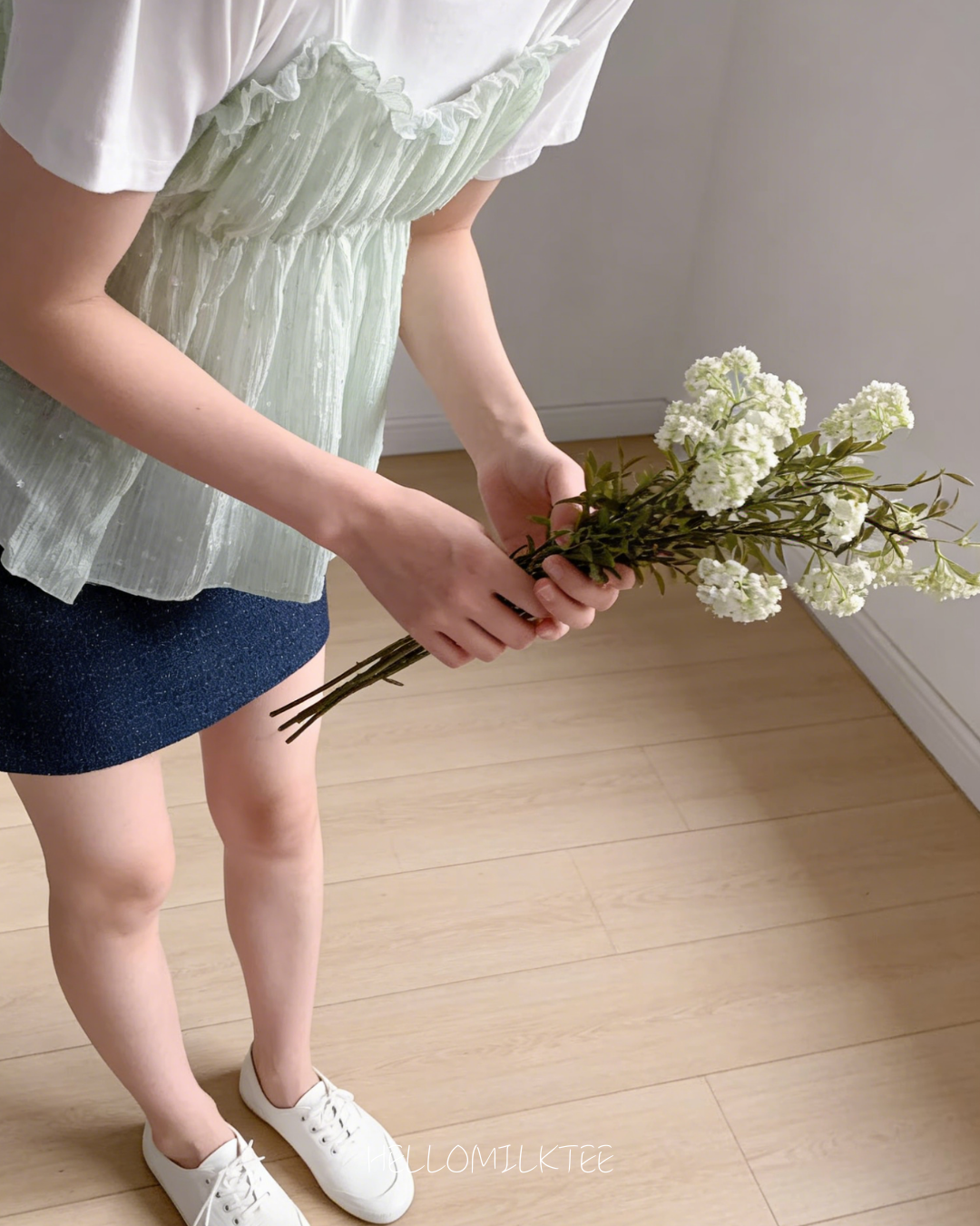 HELLO MILK TEE- 86095 碎花套裝