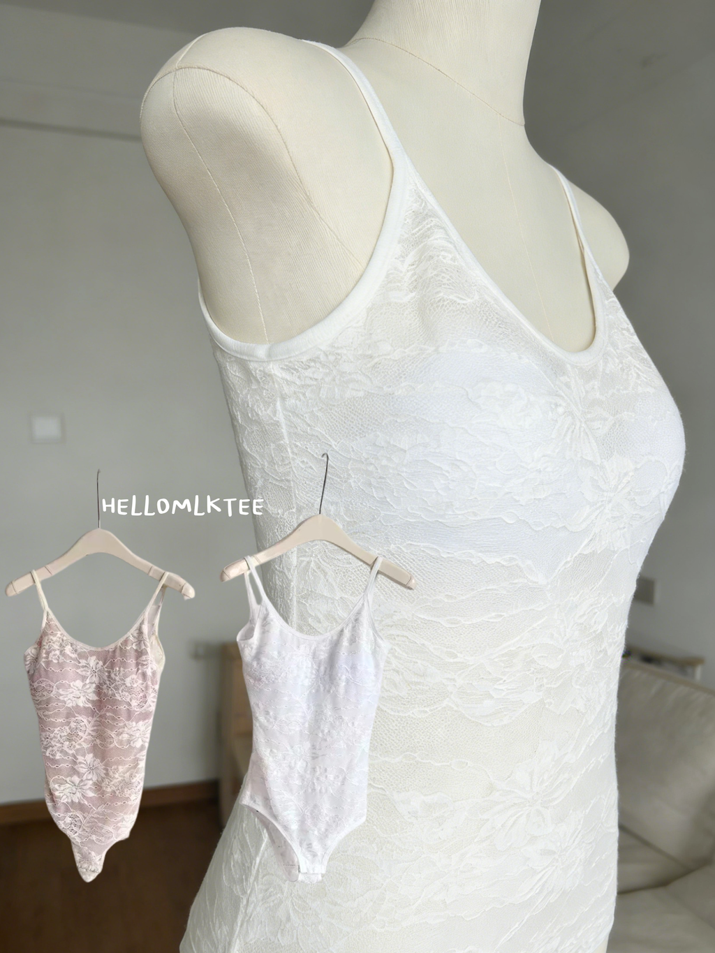 HELLO MILK TEE- 86202 蕾絲吊帶衫