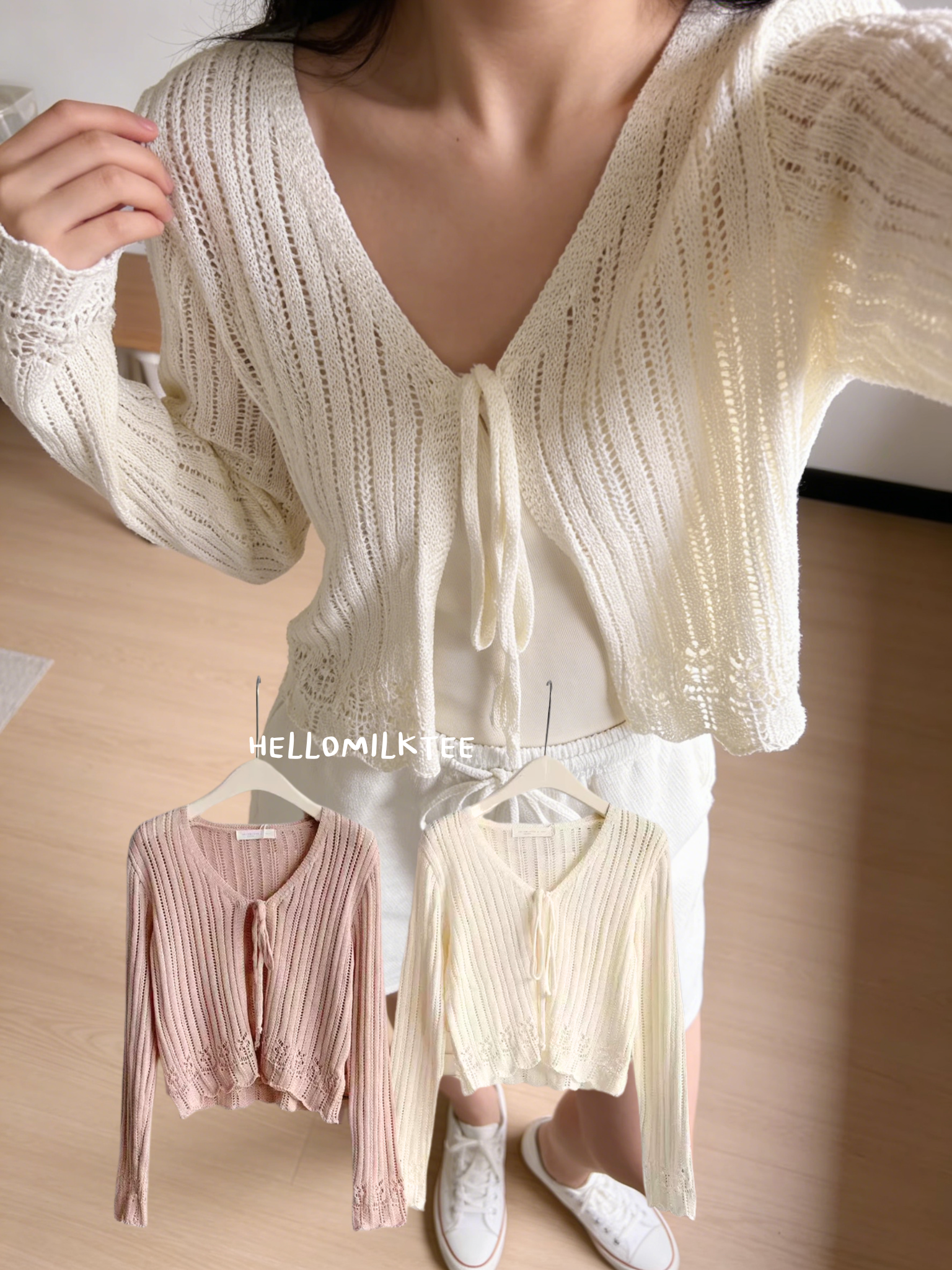 HELLO MILK TEE- 86145 綁繩上衣