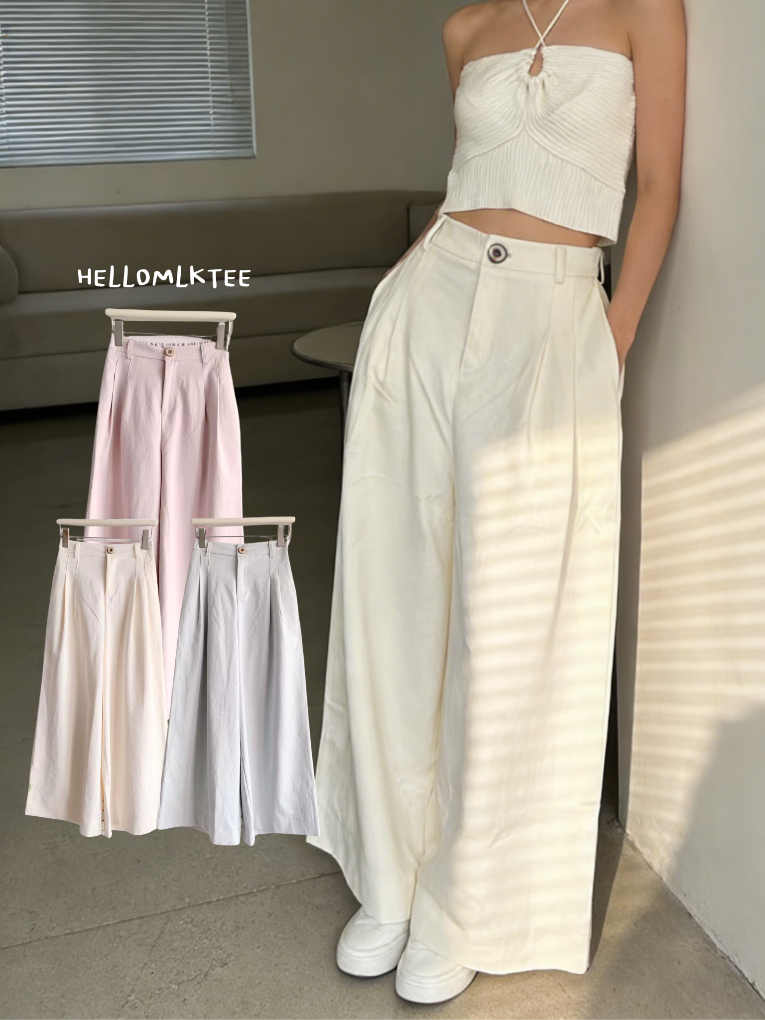 HELLO MILK TEE- 86134 紐扣長褲