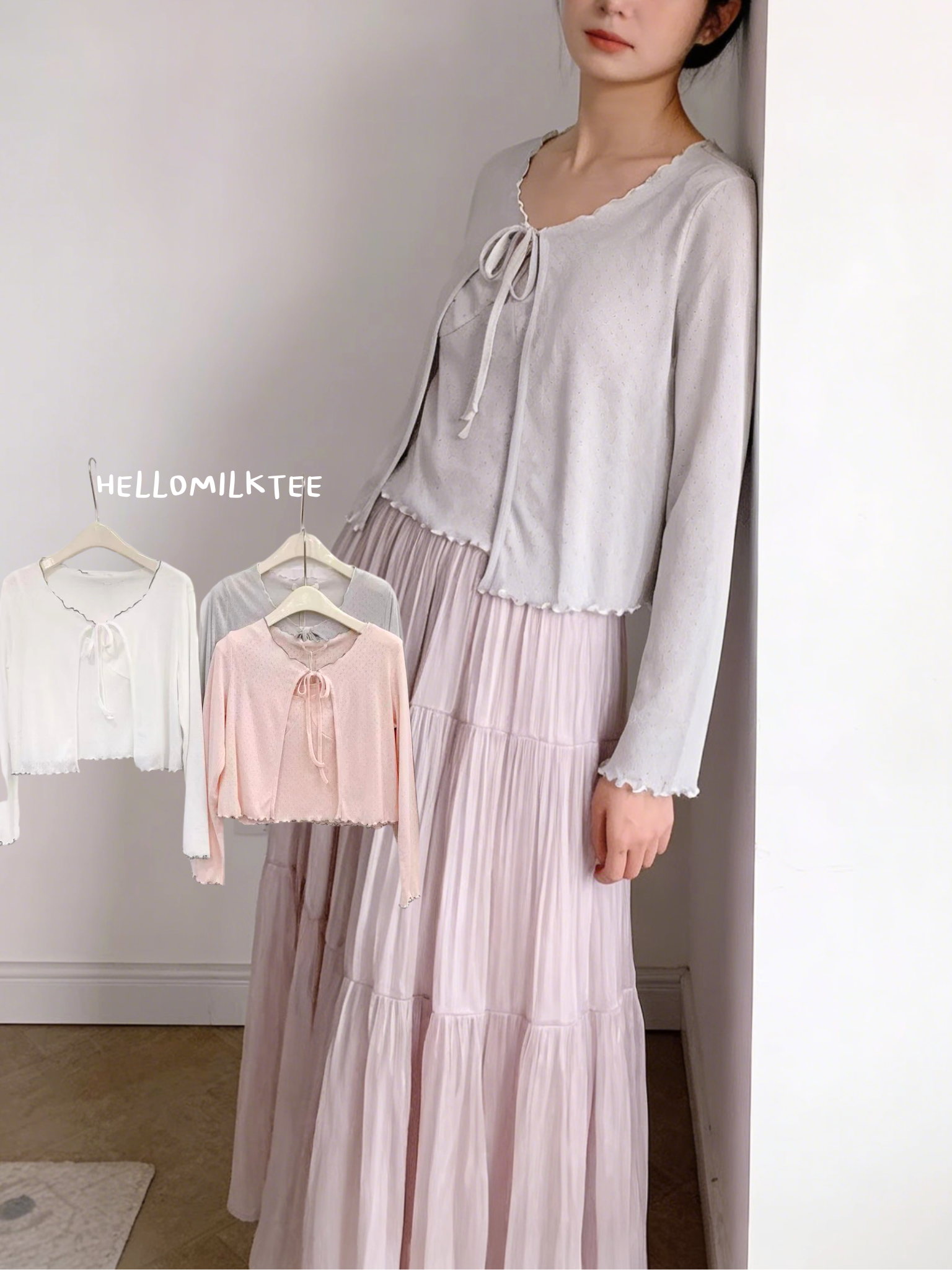 HELLO MILK TEE- 86211 系帶2件式上衣