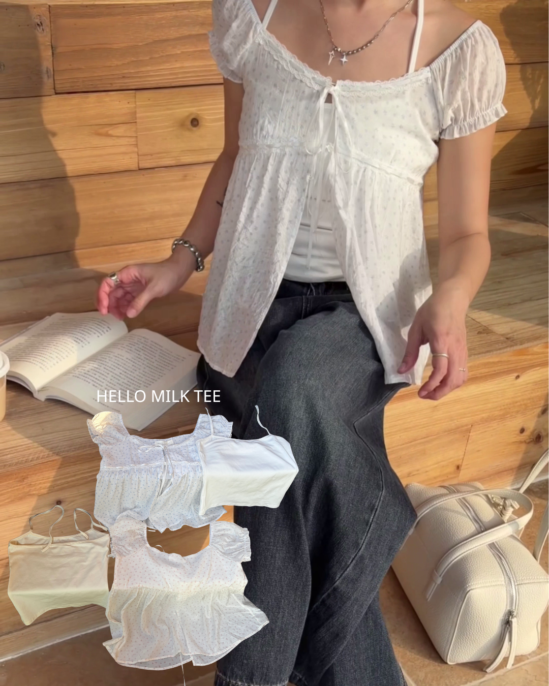 HELLO MILK TEE- 86711   綁帶兩件套