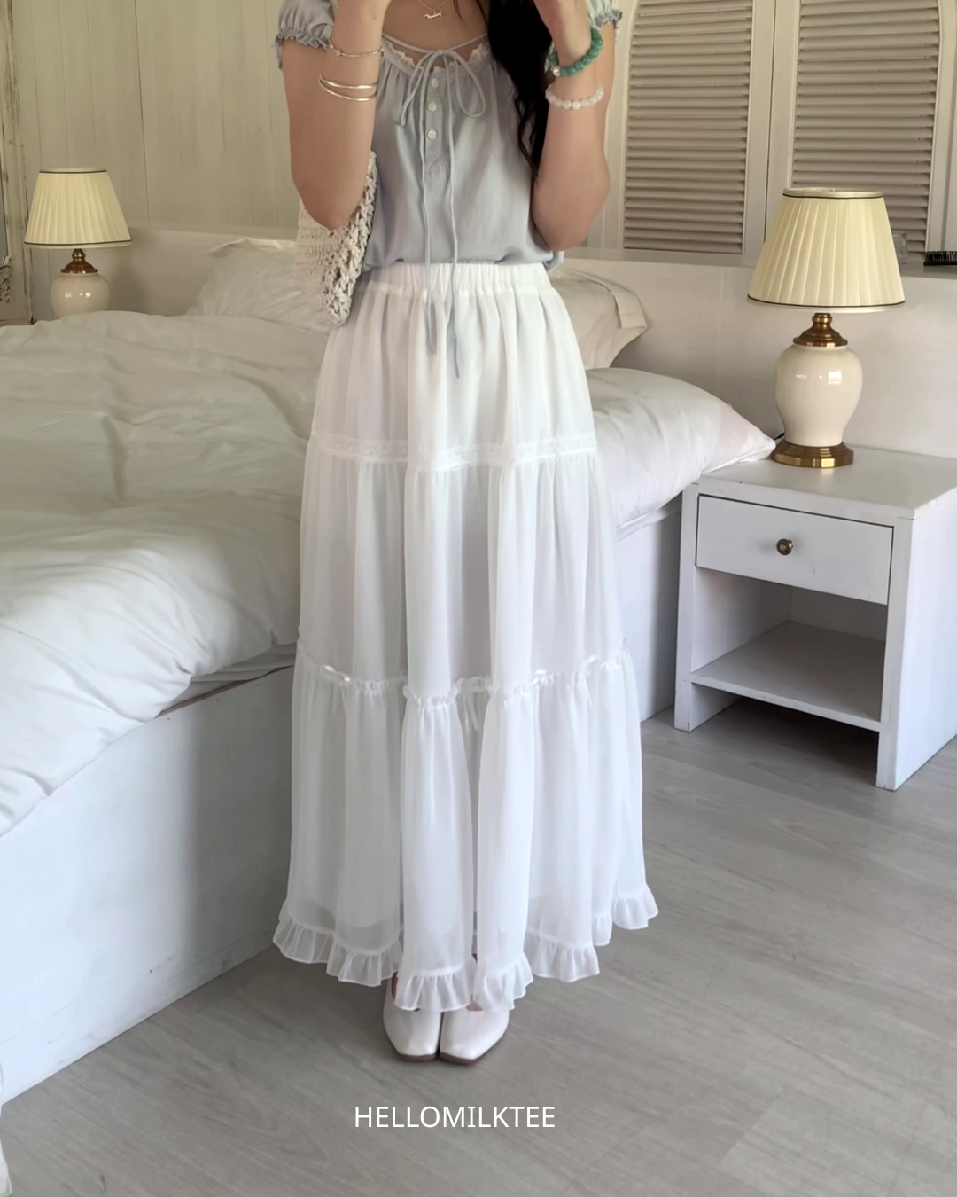 HELLO MILK TEE- 86722   質感半裙