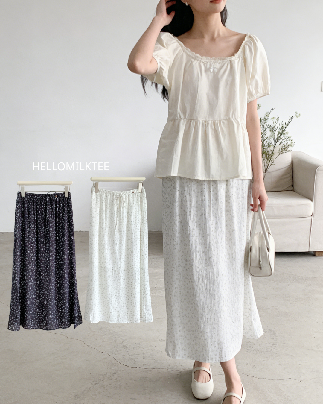 HELLO MILK TEE- 86320  系帶半裙