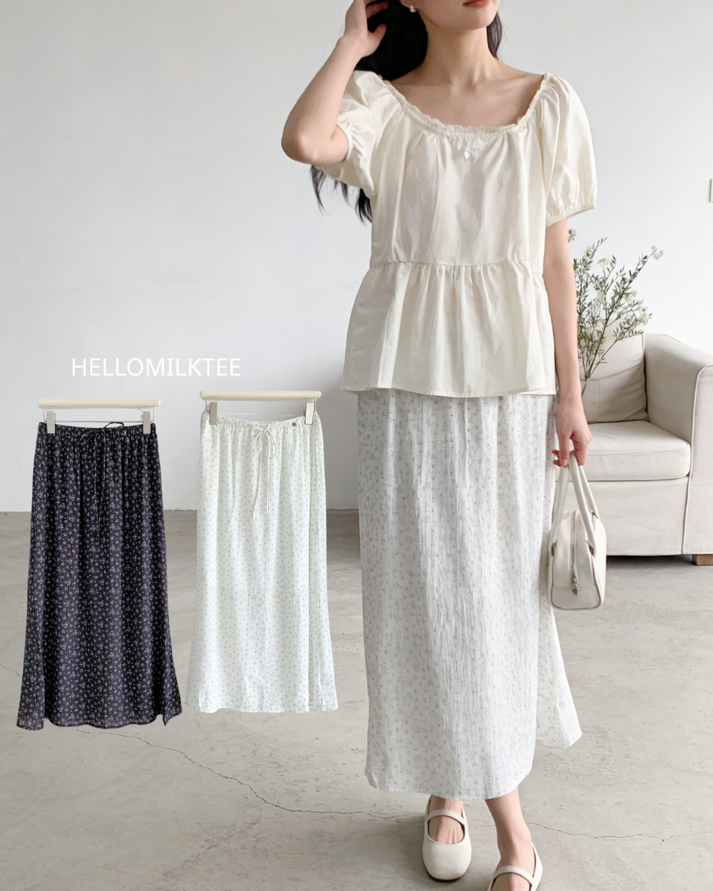 HELLO MILK TEE- 86320  系帶半裙