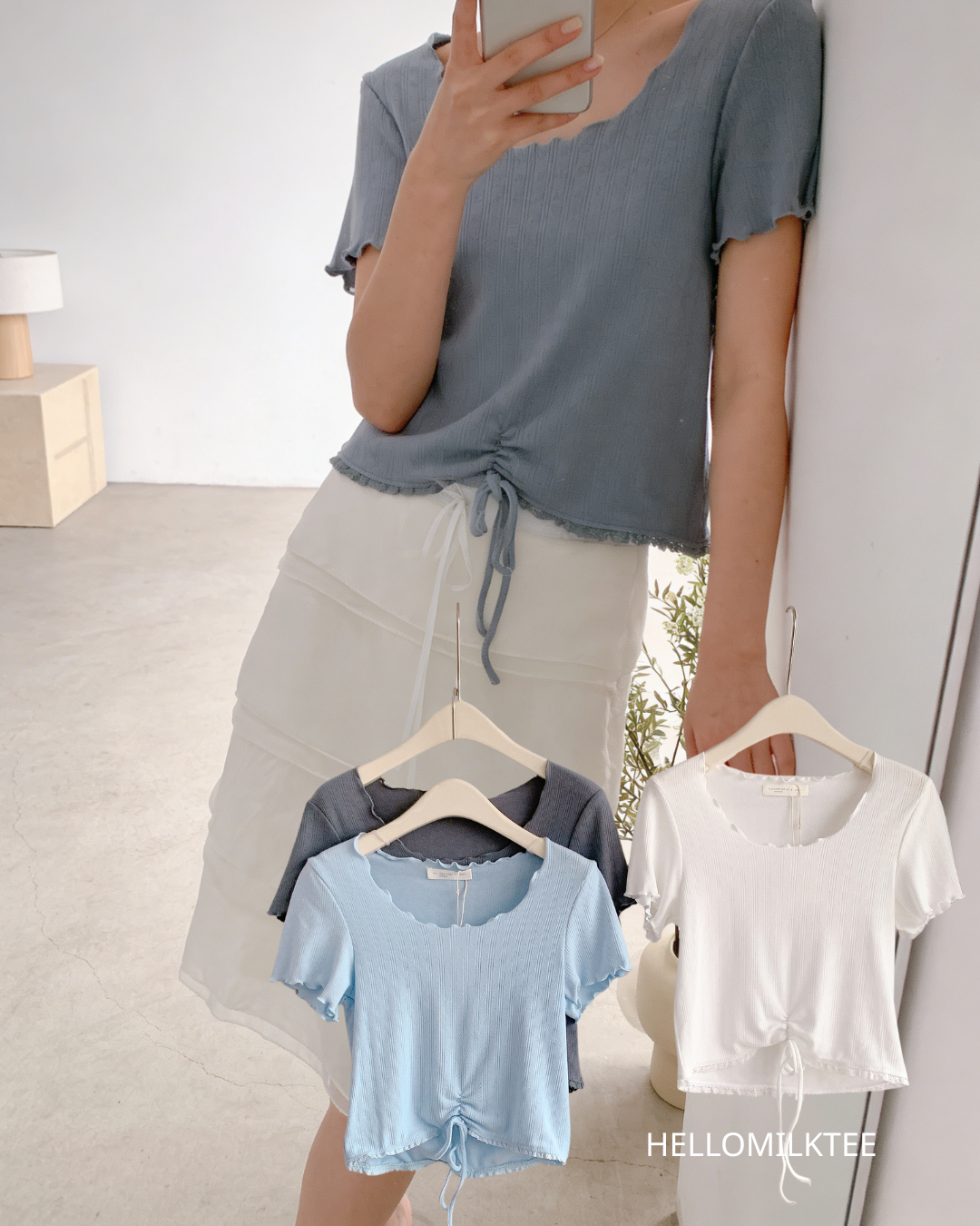 HELLO MILK TEE- 86350 拼接綁帶衫